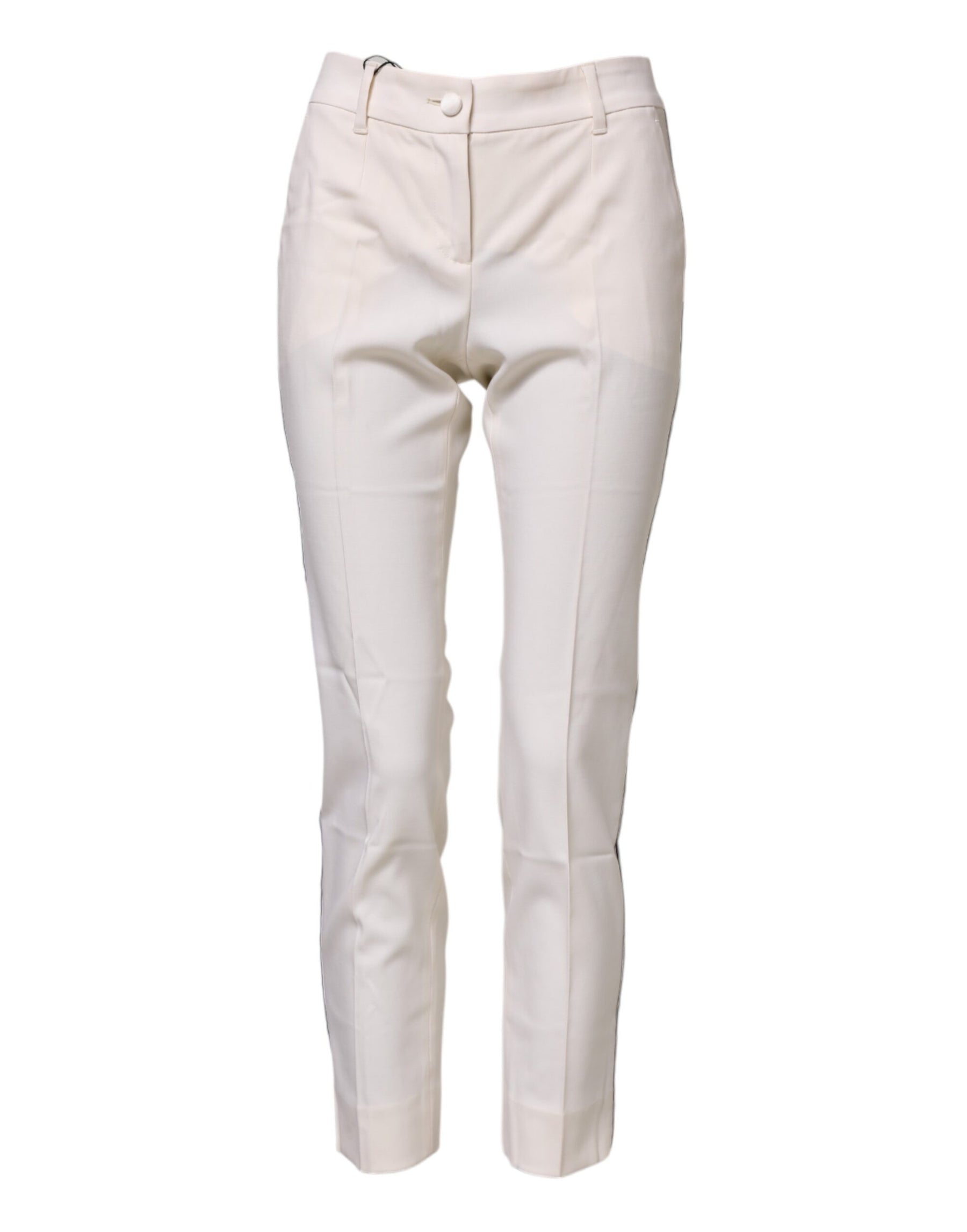 Dolce & Gabbana White Wool Tapered High Waist Pants | Regal Royce