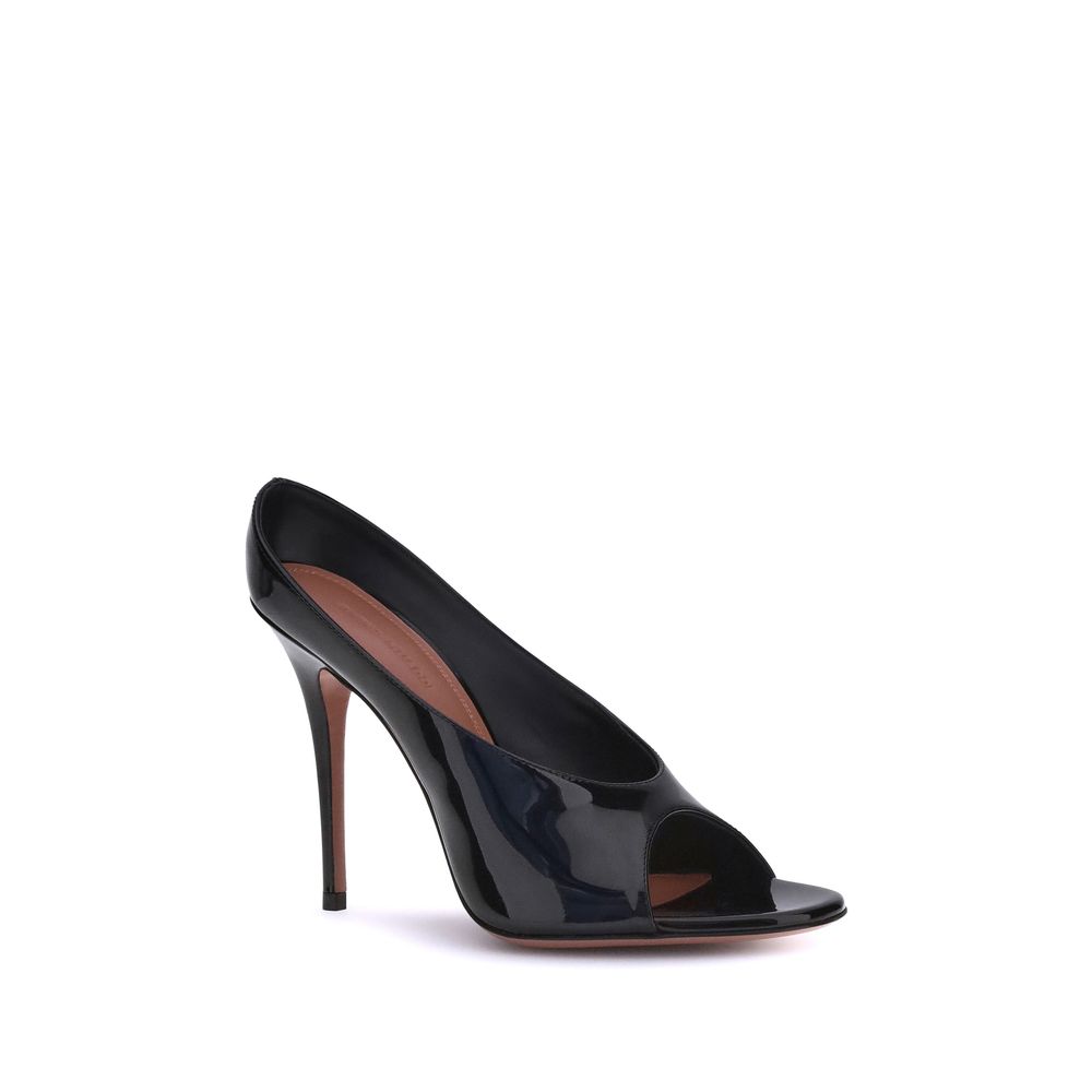 Amina Muaddi Black Calf Leather Bos Taurus Stiletto Heel Sandals | Regal Royce