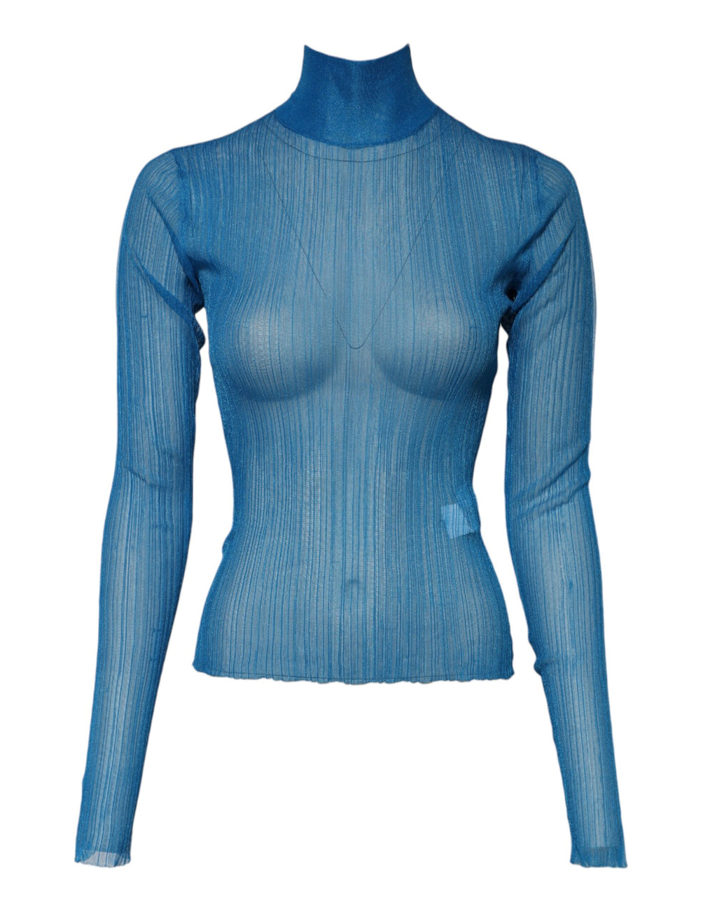 Dolce & Gabbana Blue See Through Turtleneck Long Sleeves Top