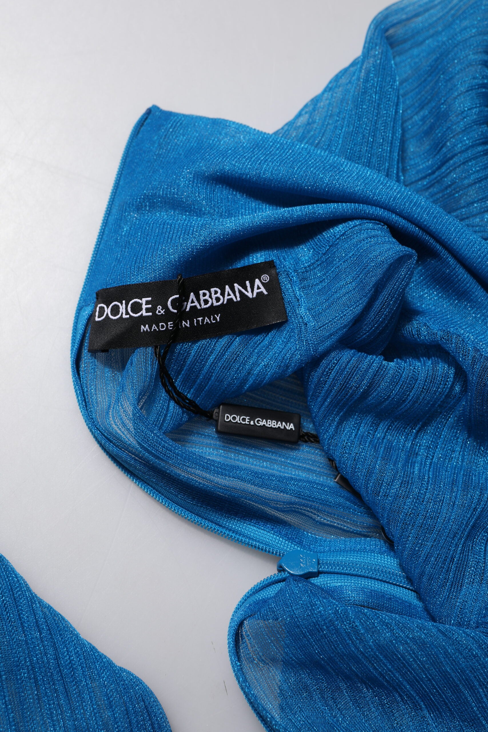 Dolce & Gabbana Blue See Through Turtleneck Long Sleeves Top | Regal Royce