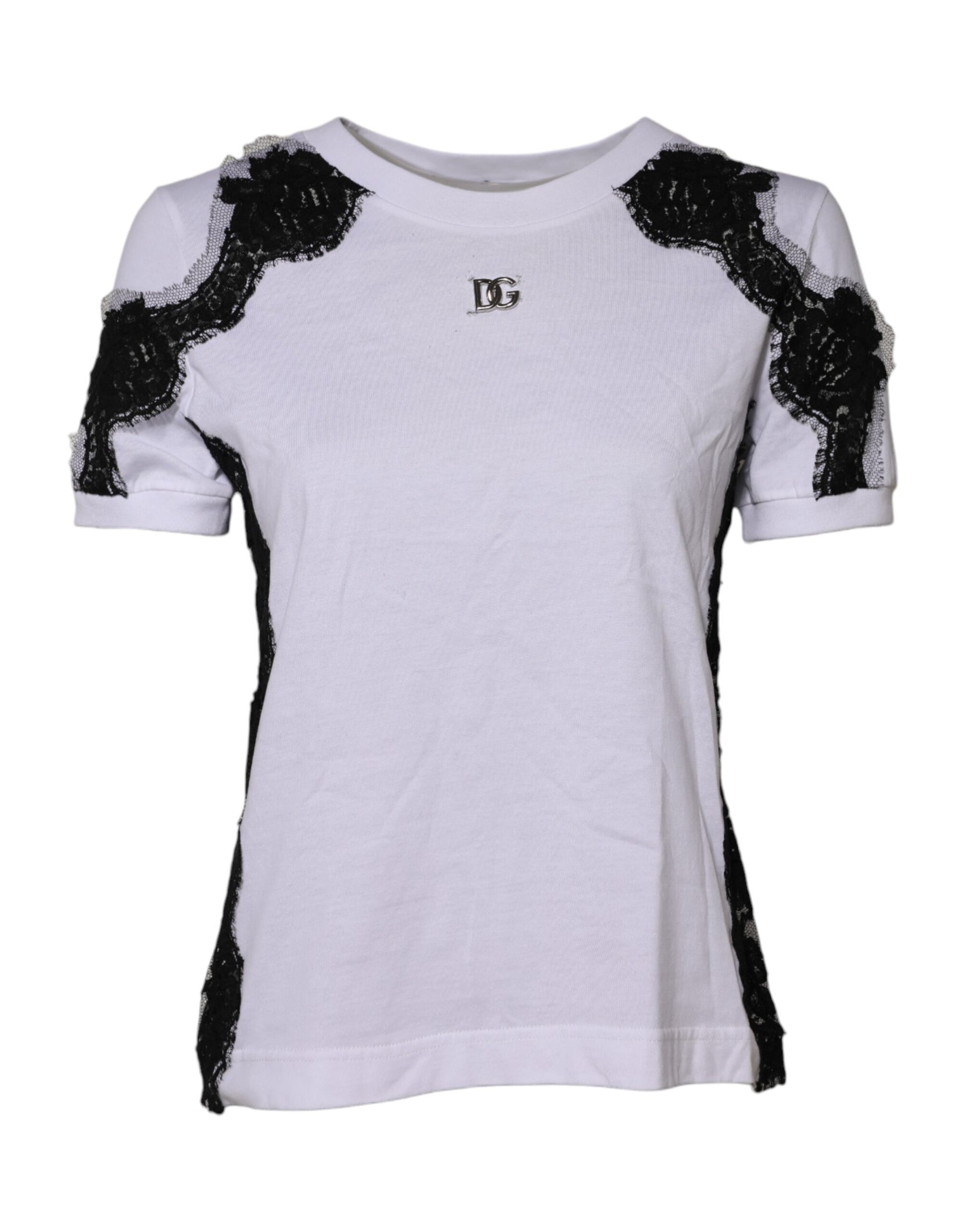 Dolce & Gabbana White Floral Lace DG Detailing Top T-shirt | Regal Royce