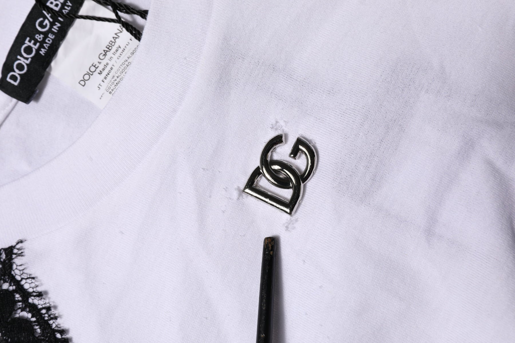 Dolce & Gabbana White Floral Lace DG Detailing Top T-shirt | Regal Royce