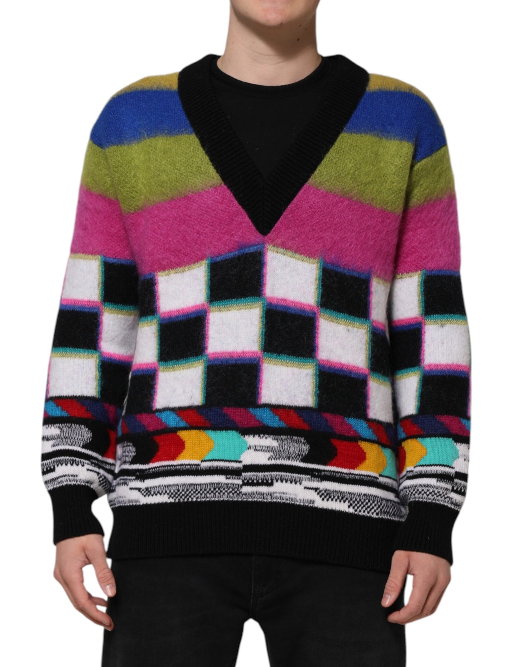 Dolce & Gabbana Multicolor Glitch Design Pullover Sweater | Regal Royce
