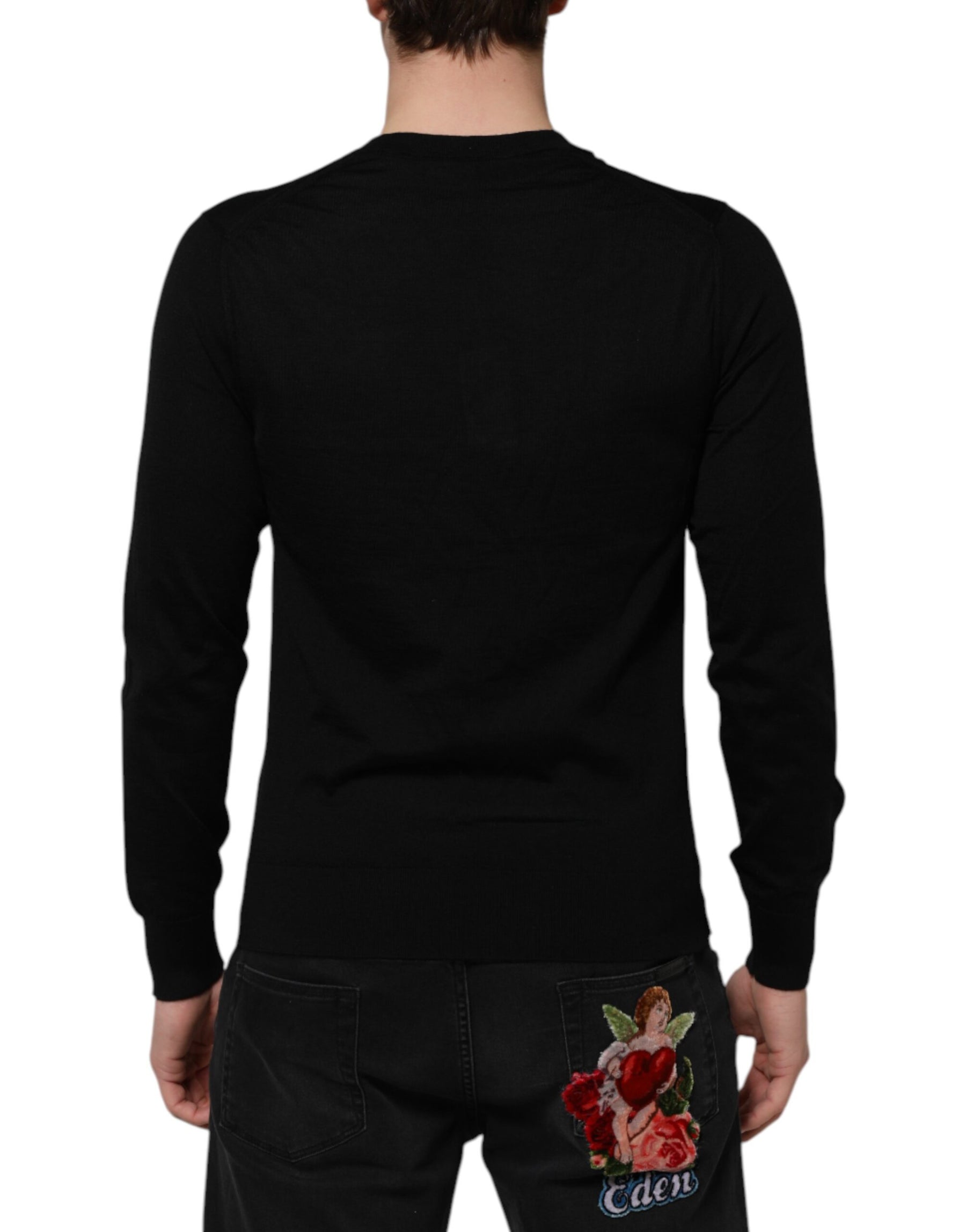 Dolce & Gabbana Black Cashmere Crewneck Men Pullover Sweater | Regal Royce