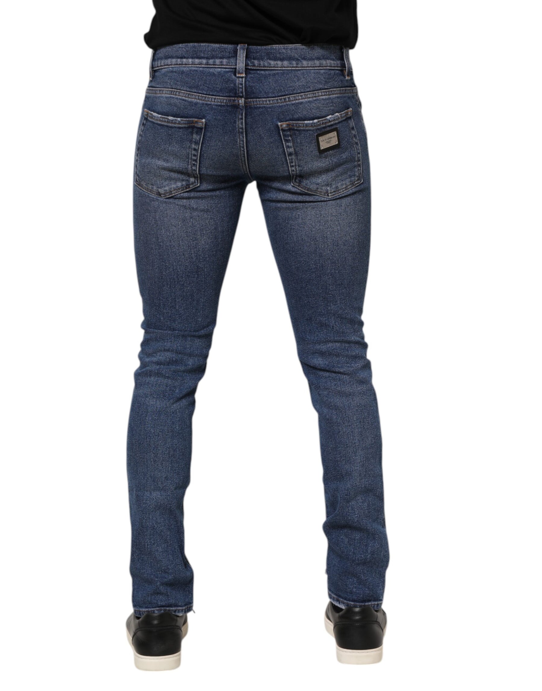 Dolce & Gabbana Blue Washed Skinny Cotton Tattered Denim Jeans | Regal Royce