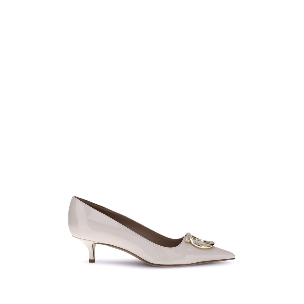 Ferragamo Cream Calf Leather Bos Taurus Mid Heel Pumps | Regal Royce
