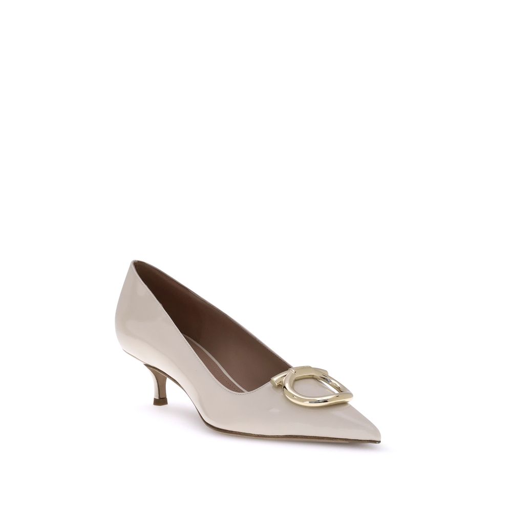 Ferragamo Cream Calf Leather Bos Taurus Mid Heel Pumps | Regal Royce