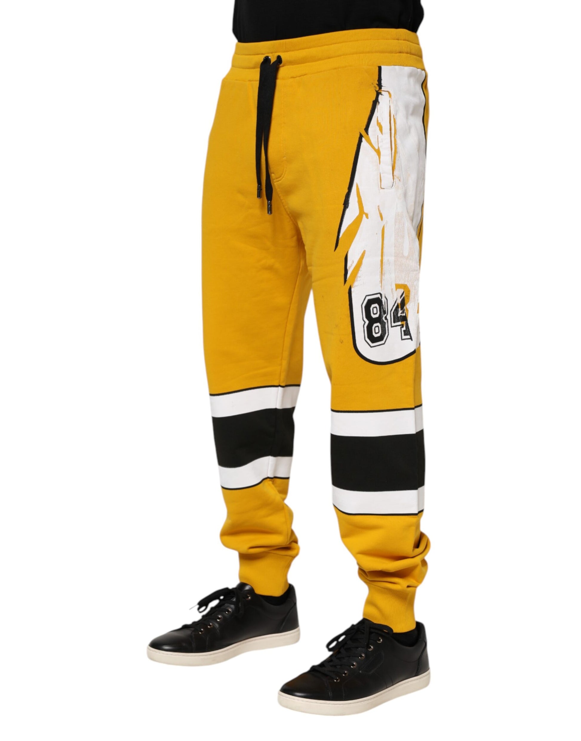 Dolce & Gabbana Yellow Cotton Printed Sweatpants Jogger Pants