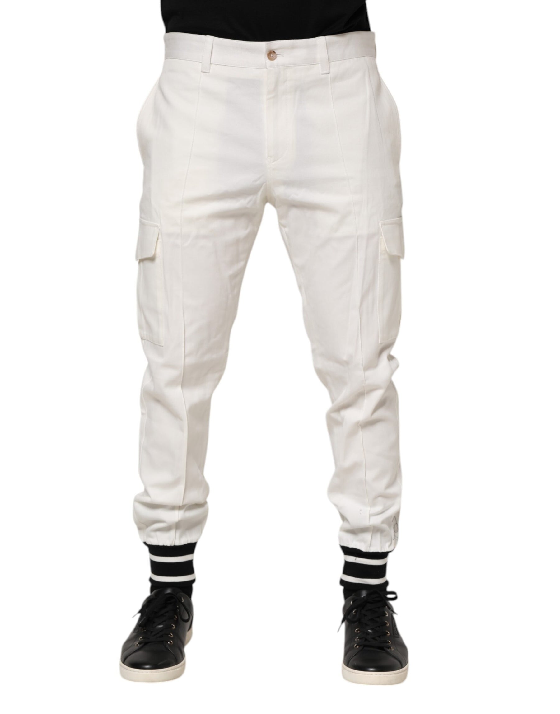 Dolce & Gabbana White Cotton Jogger Cargo Skinny Men Pants | Regal Royce
