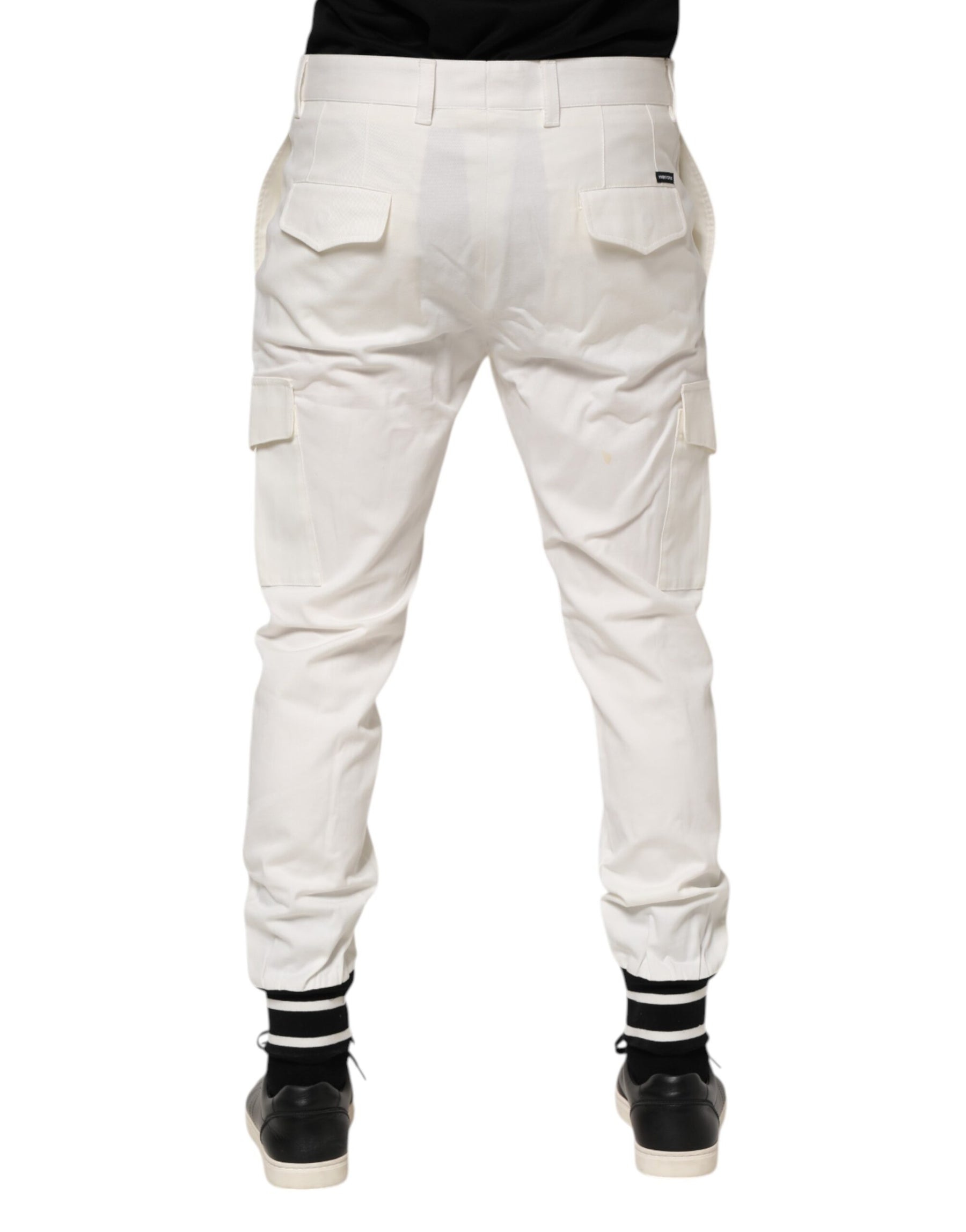 Dolce & Gabbana White Cotton Jogger Cargo Skinny Men Pants | Regal Royce