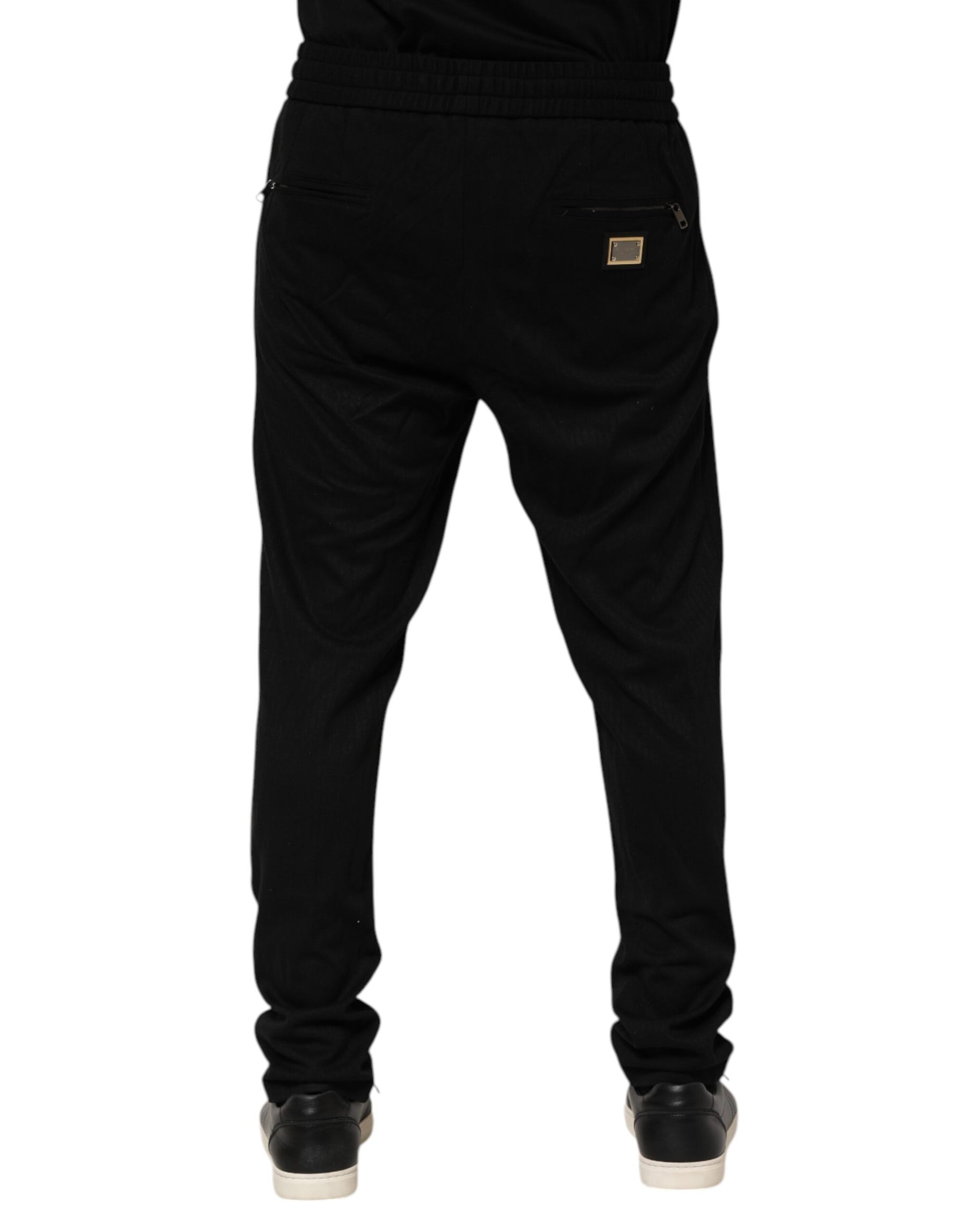 Dolce & Gabbana Black Viscose Skinny Logo Men Jogger Pants | Regal Royce