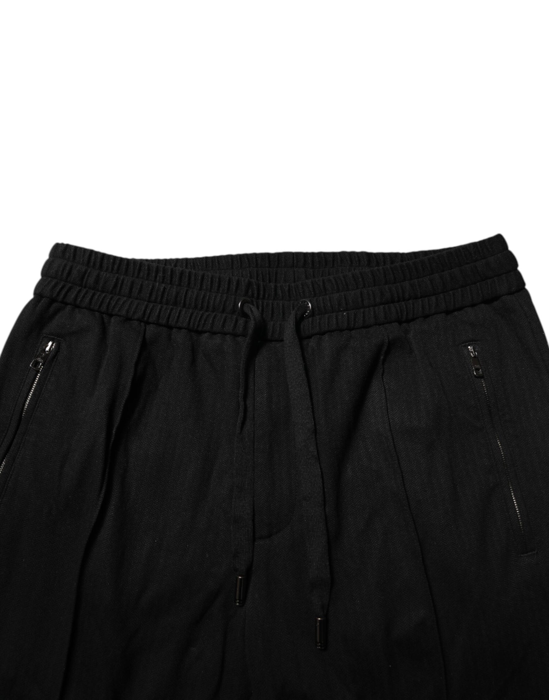 Dolce & Gabbana Black Viscose Skinny Logo Men Jogger Pants | Regal Royce