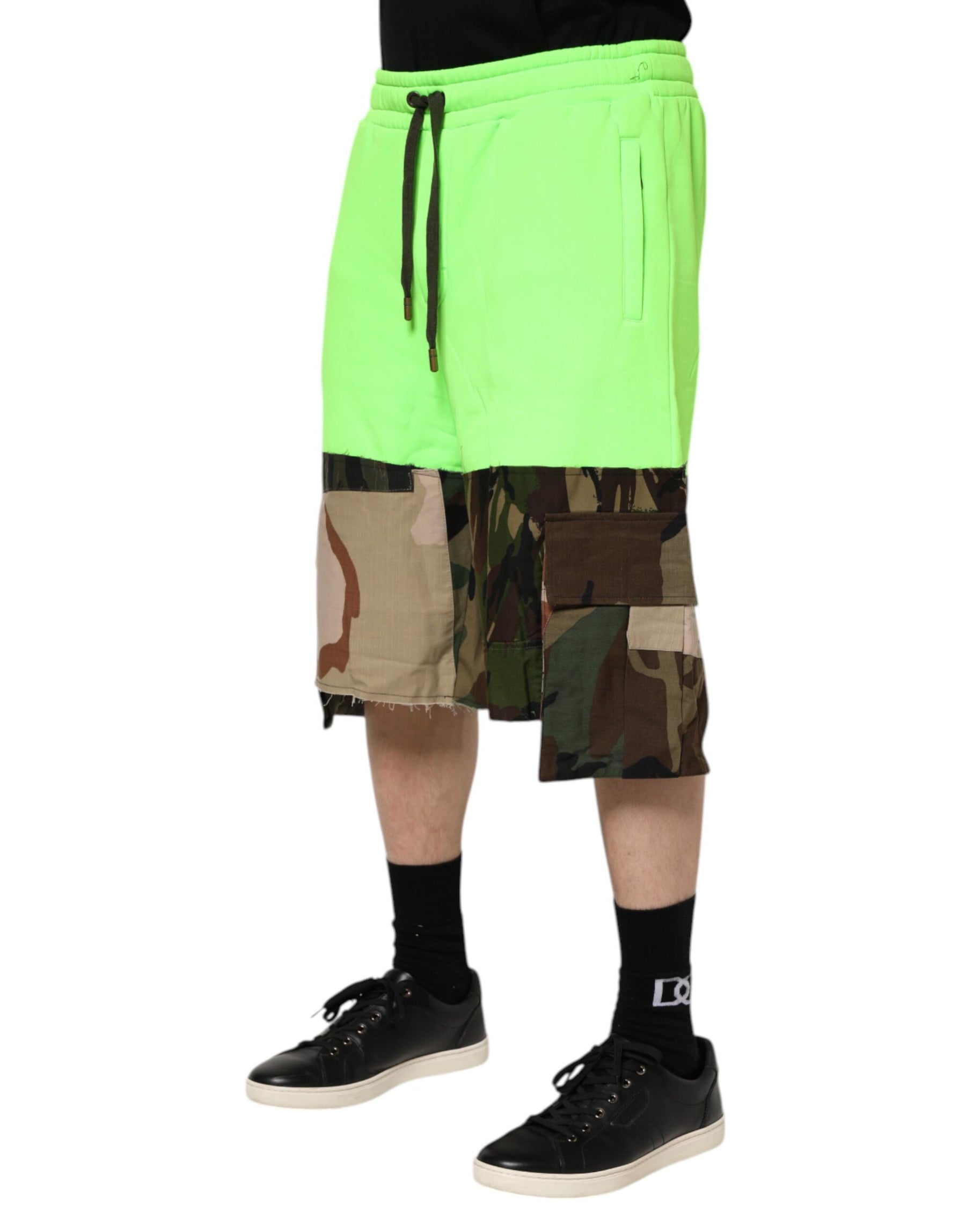 Dolce & Gabbana Green Patchwork Cargo Bermuda Men Shorts | Regal Royce