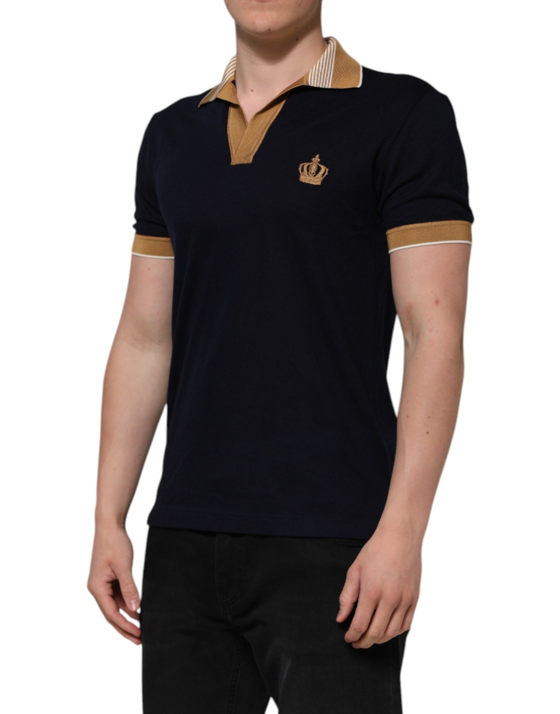 Dolce & Gabbana Black Cashmere Crown Logo Men Polo T-shirt | Regal Royce