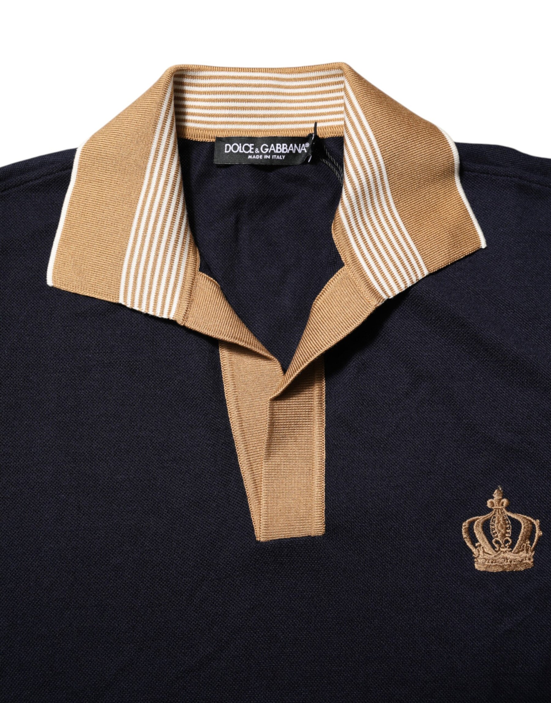 Dolce & Gabbana Black Cashmere Crown Logo Men Polo T-shirt | Regal Royce