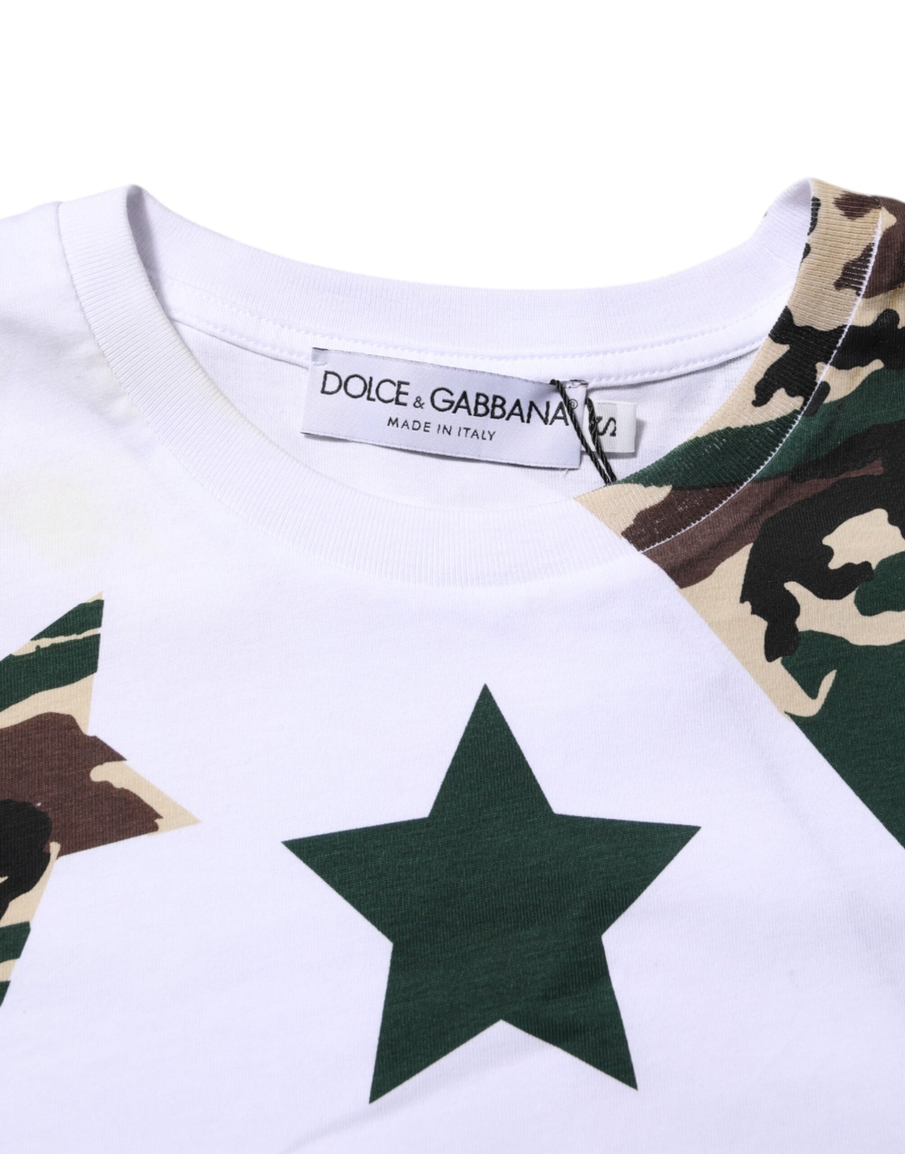 Dolce & Gabbana White Camouflage Cotton Men Crew Neck T-shirt | Regal Royce