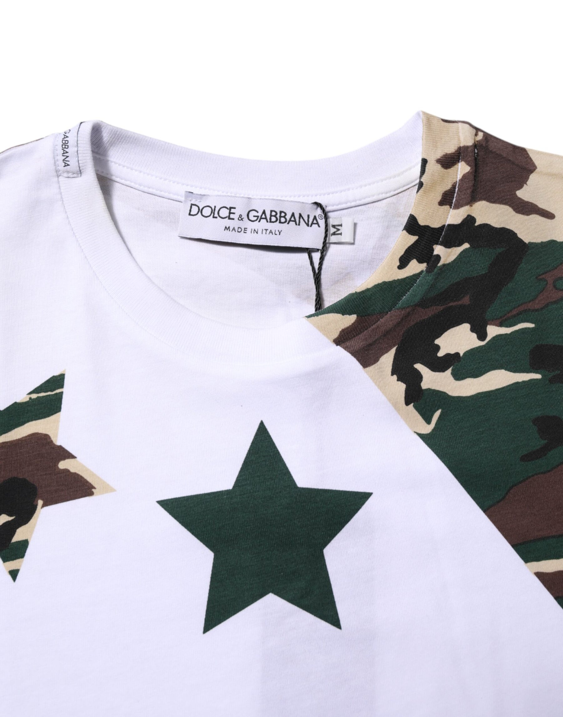Dolce & Gabbana White Camouflage Cotton Men Crew Neck T-shirt | Regal Royce