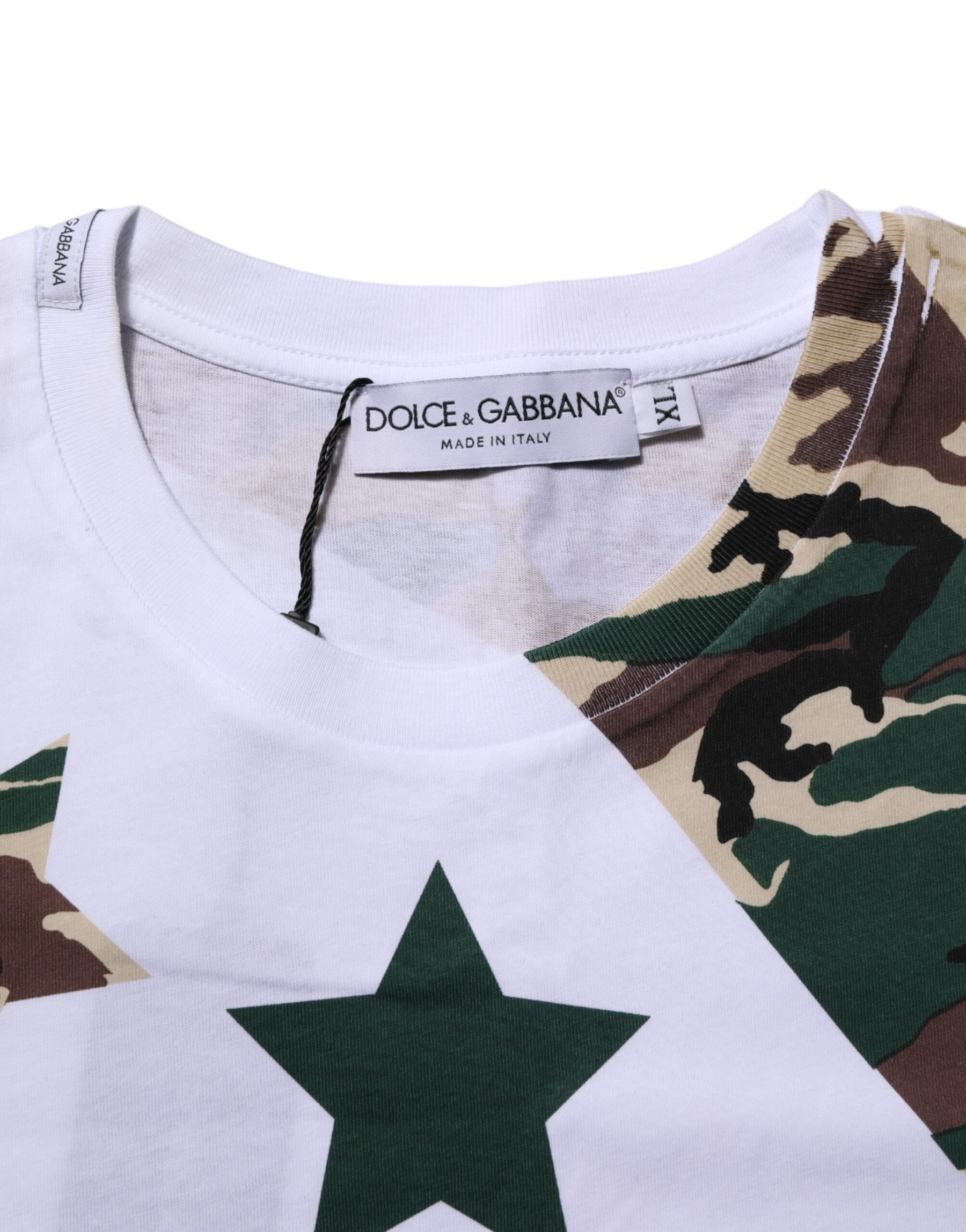 Dolce & Gabbana White Camouflage Cotton Men Crew Neck T-shirt | Regal Royce