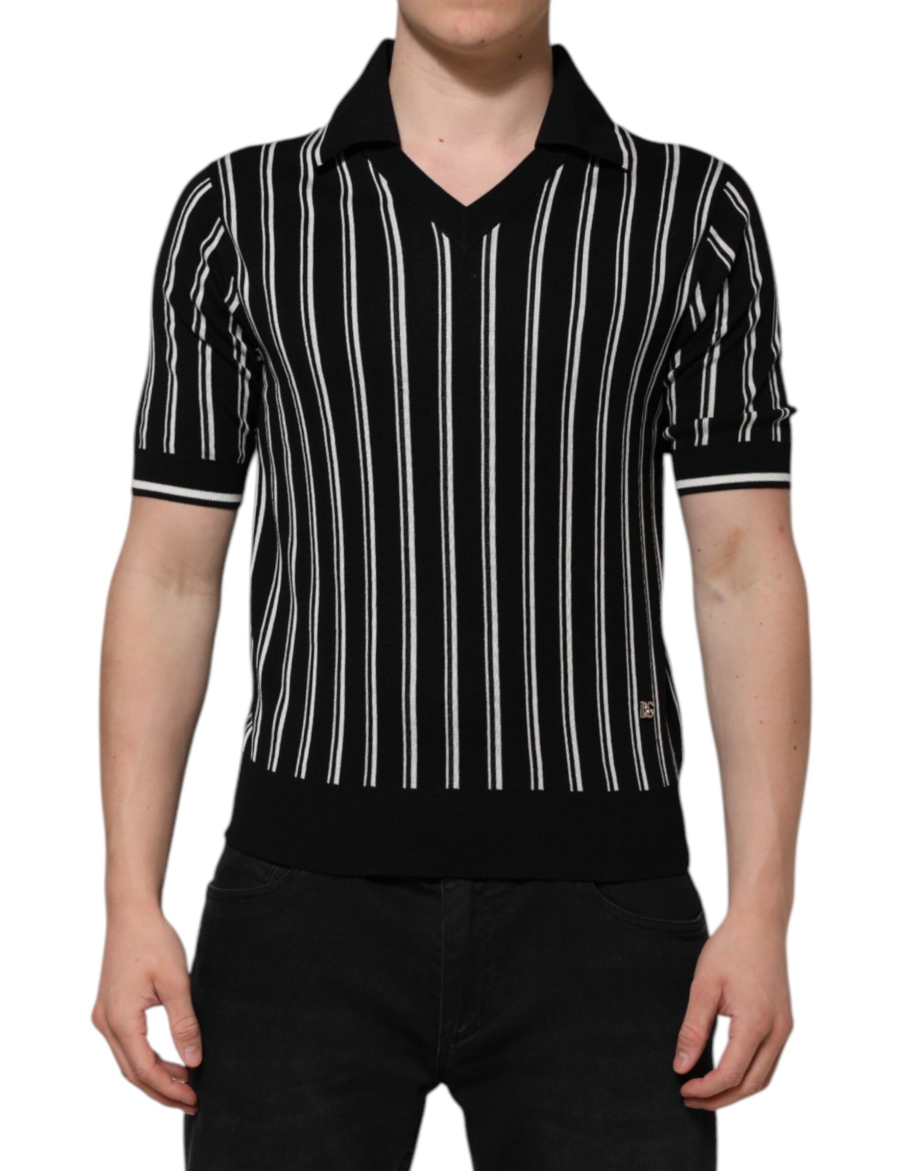 Dolce & Gabbana Black White Stripes Collared Polo T-shirt | Regal Royce
