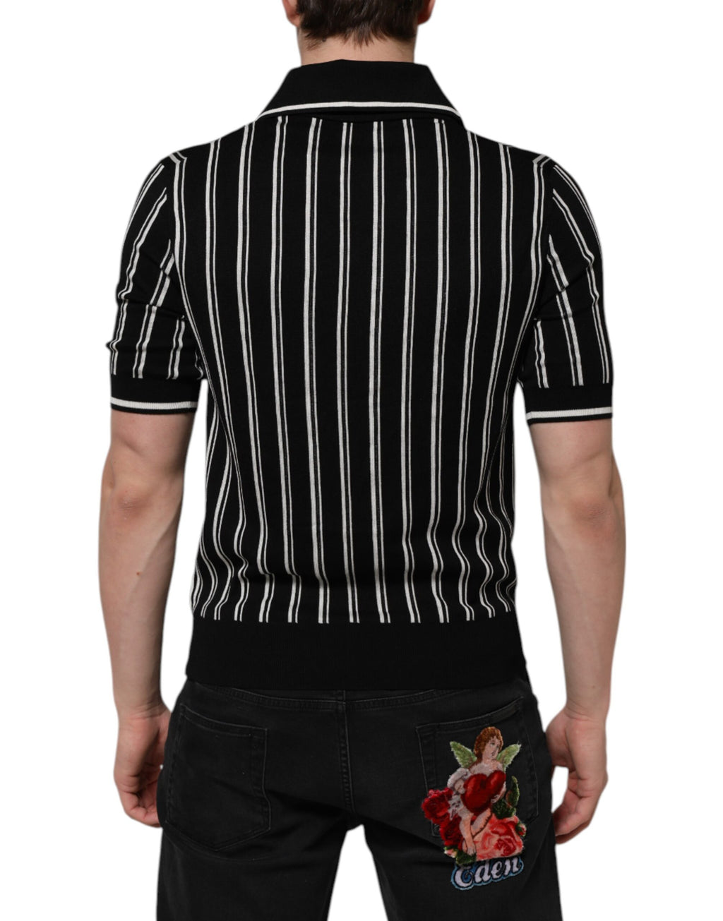 Dolce & Gabbana Black White Stripes Collared Polo T-shirt