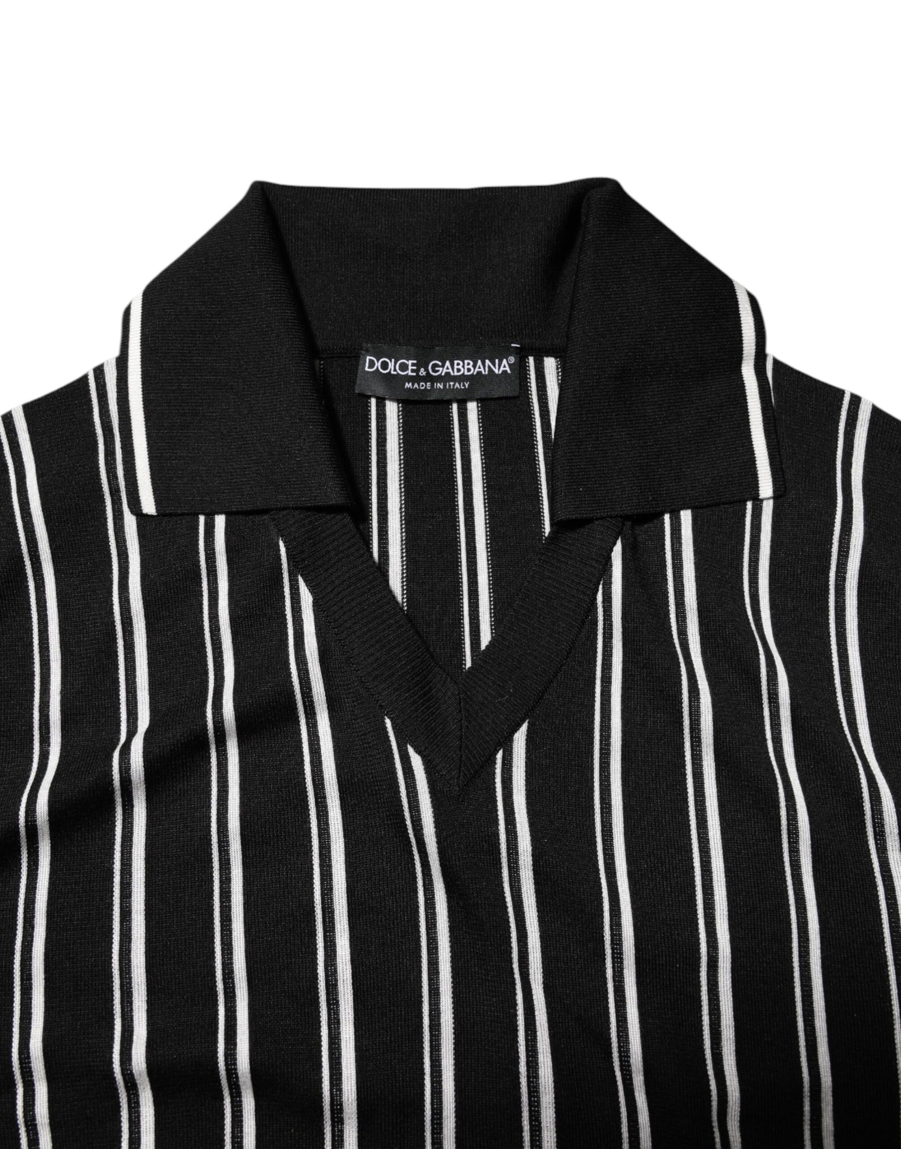 Dolce & Gabbana Black White Stripes Collared Polo T-shirt | Regal Royce