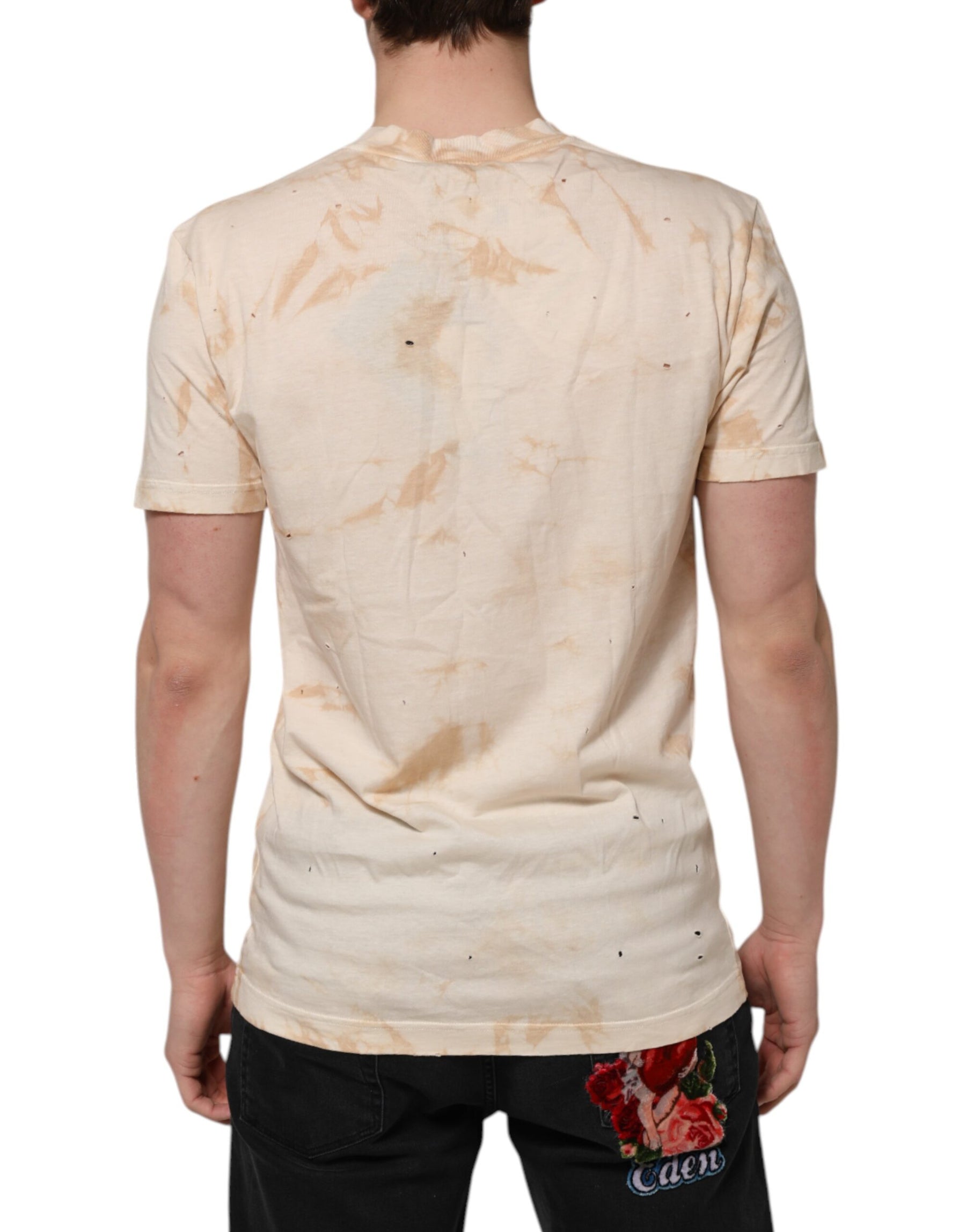 Dolce & Gabbana Beige Logo Print Short Sleeve V-neck T-shirt | Regal Royce