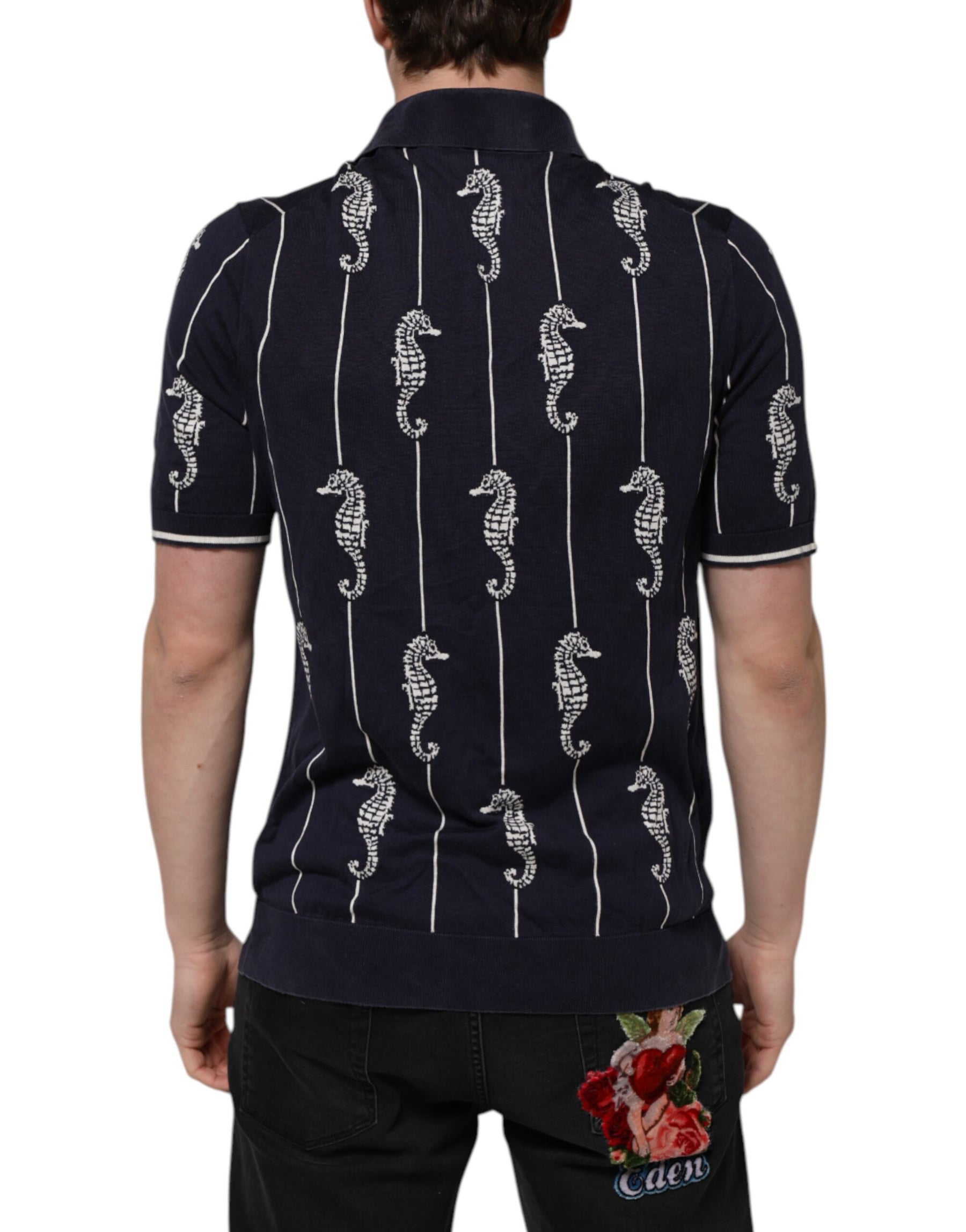 Dolce & Gabbana Dark Blue Sea Horse Collared Polo T-shirt | Regal Royce