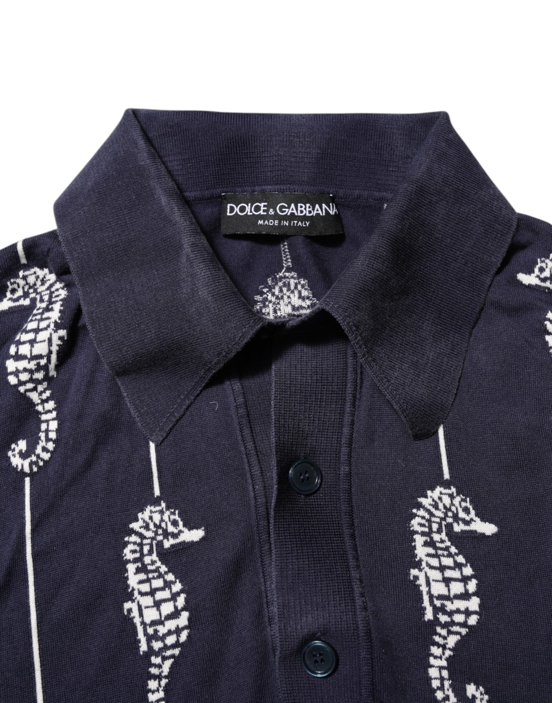 Dolce & Gabbana Dark Blue Sea Horse Collared Polo T-shirt | Regal Royce