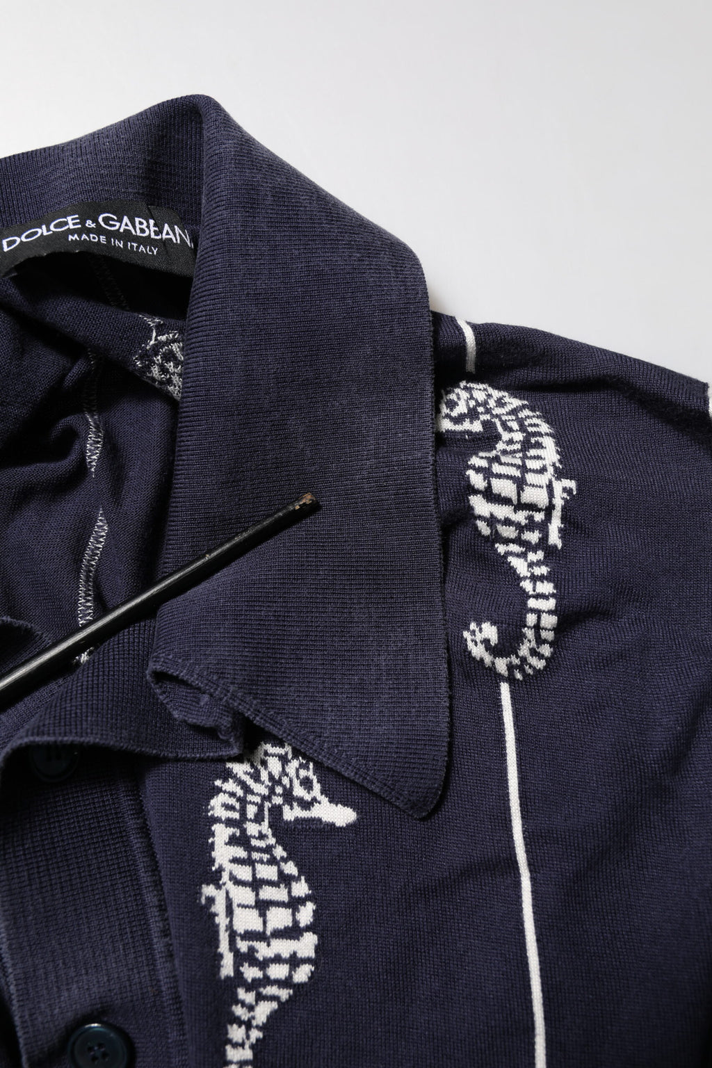 Dolce & Gabbana Dark Blue Sea Horse Collared Polo T-shirt