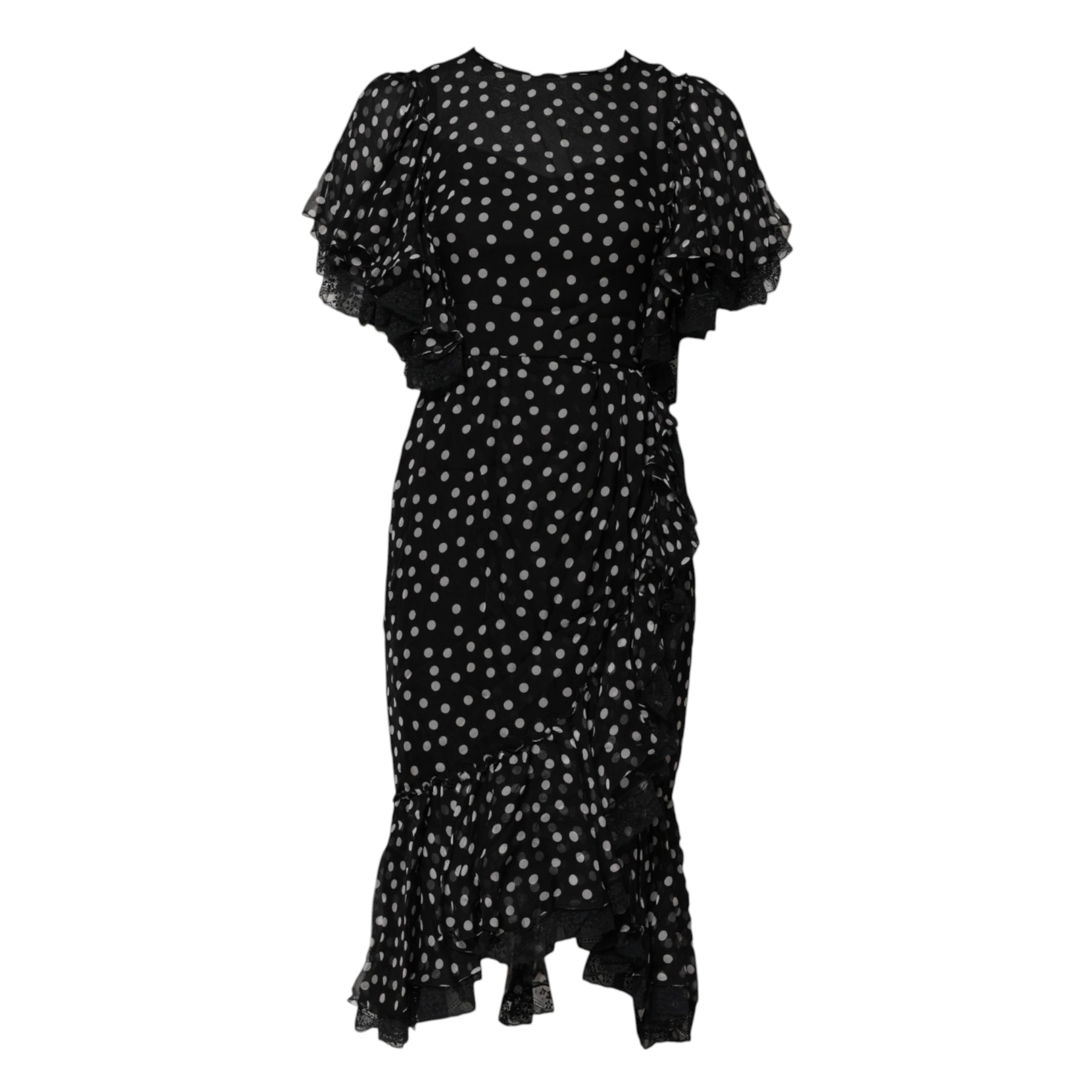 Dolce & Gabbana Black White Lace Polka Dot Chiffon Dress | Regal Royce
