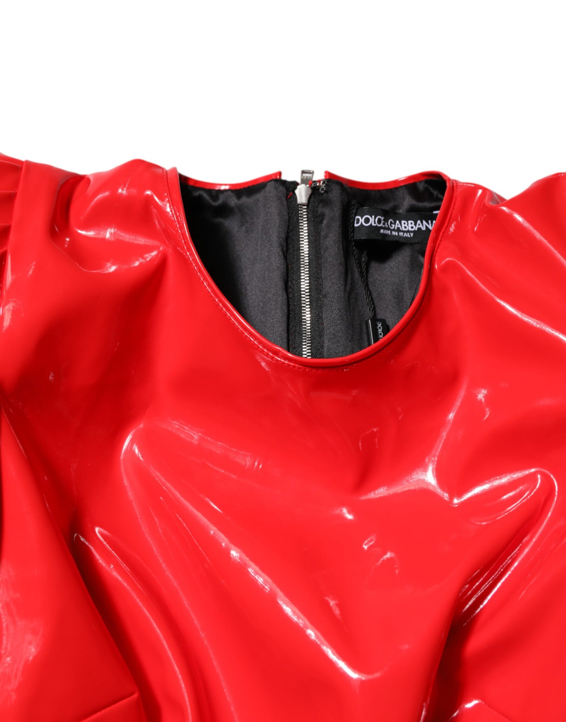 Dolce & Gabbana Red Patent Leather Puff Sleeves Mini Dress | Regal Royce