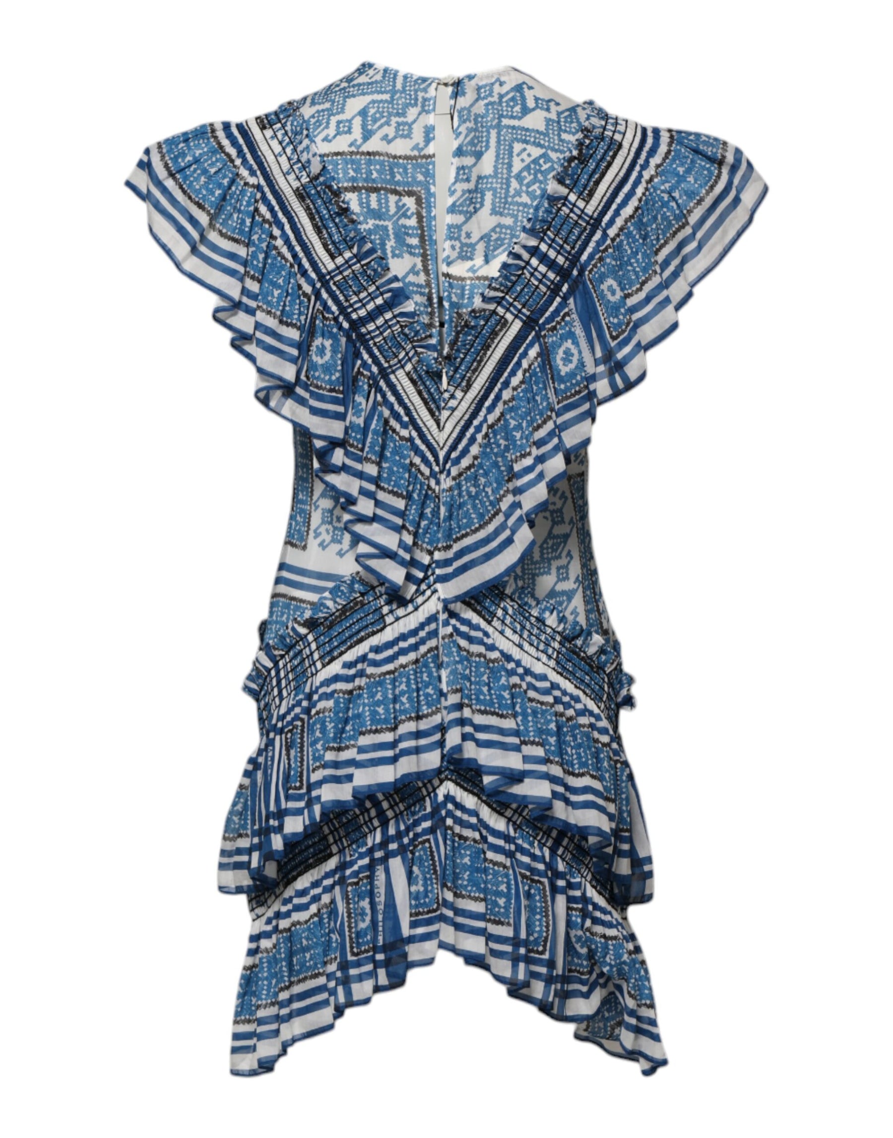 Philosophy di Lorenzo Serafini Blue Patterned Layered Short Sleeves Mini Dress | Regal Royce
