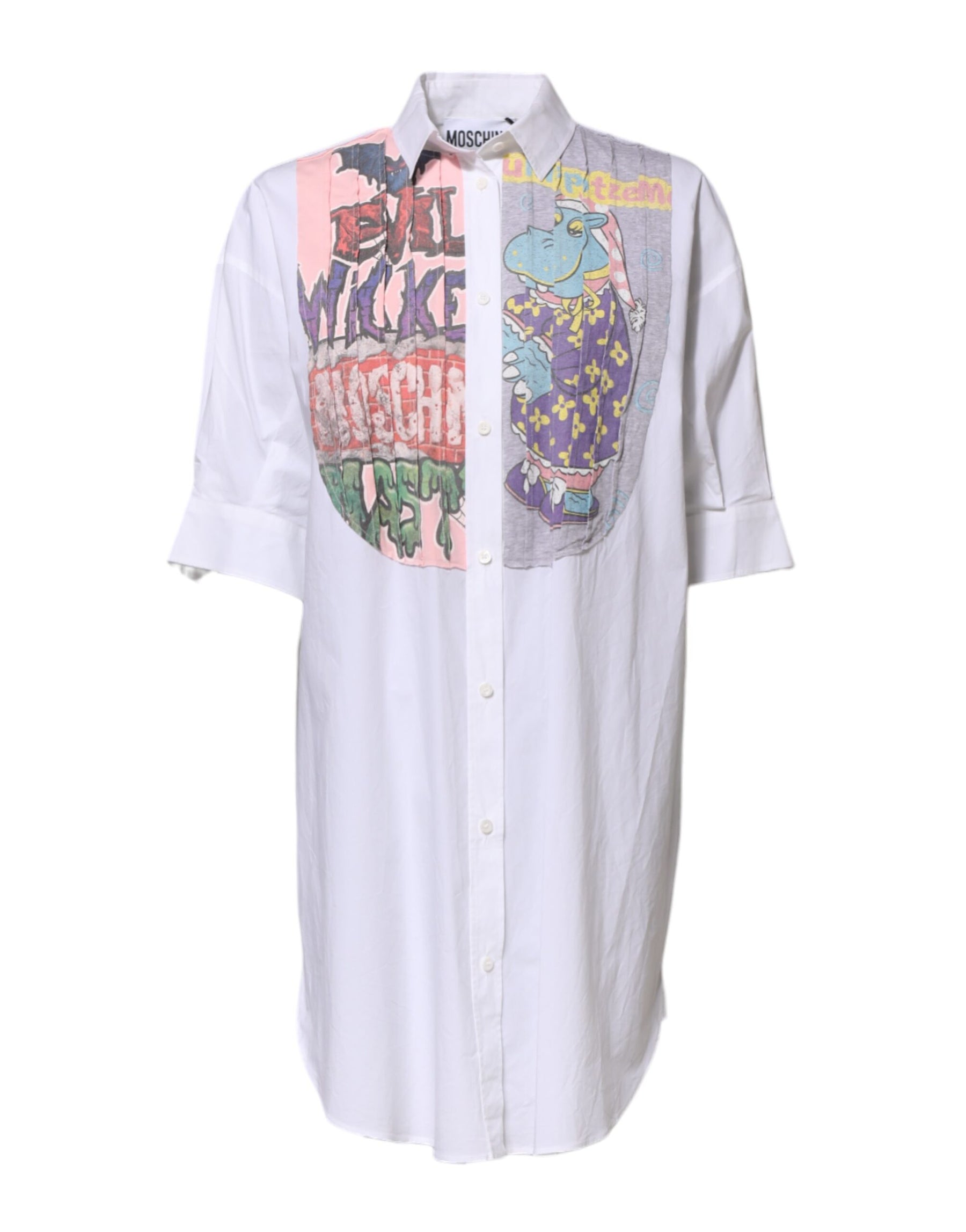 Moschino Couture White Printed Collared Button Mini Shirt Dress | Regal Royce