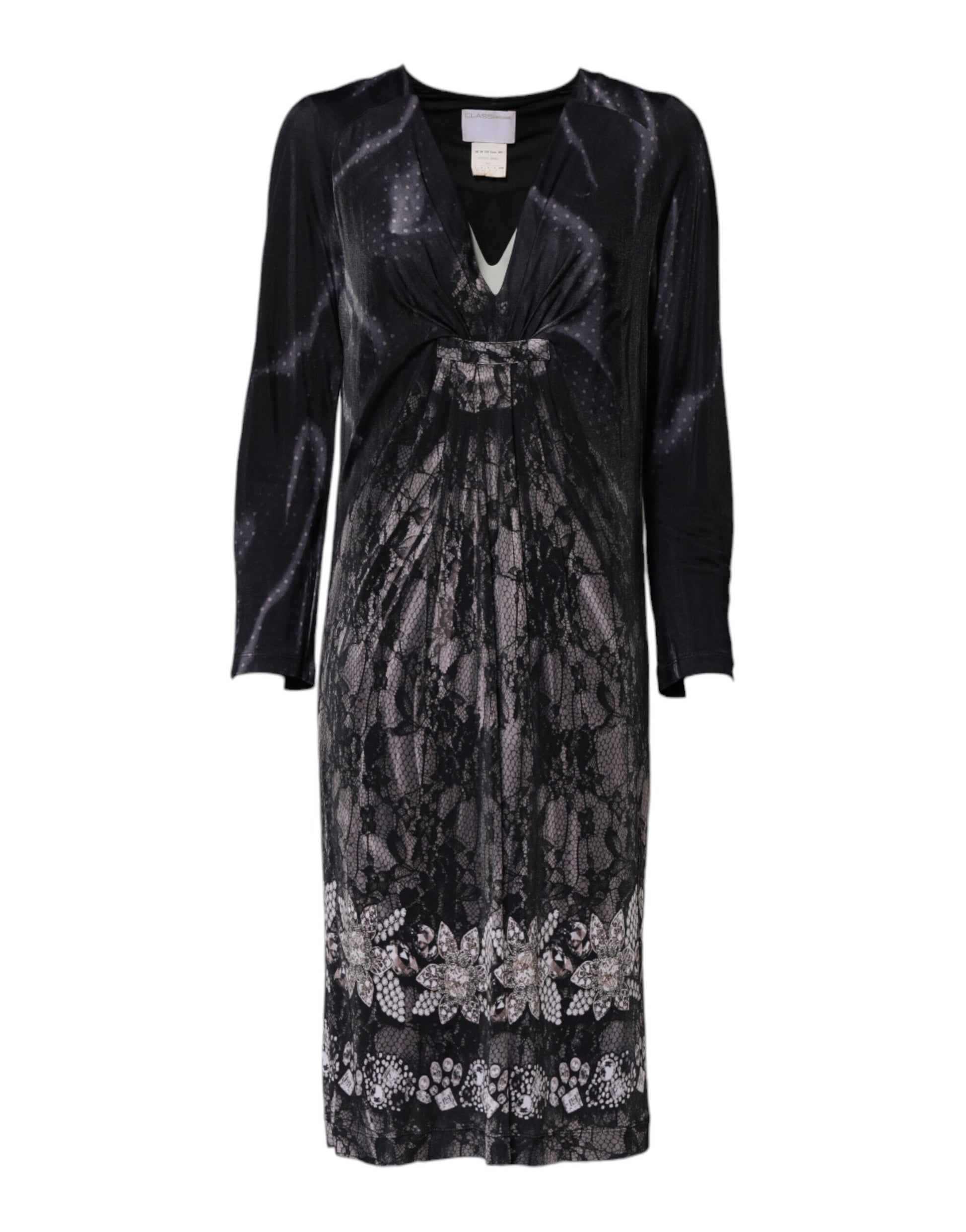 Roberto Cavalli Black Floral Viscose Sheath Midi Dress