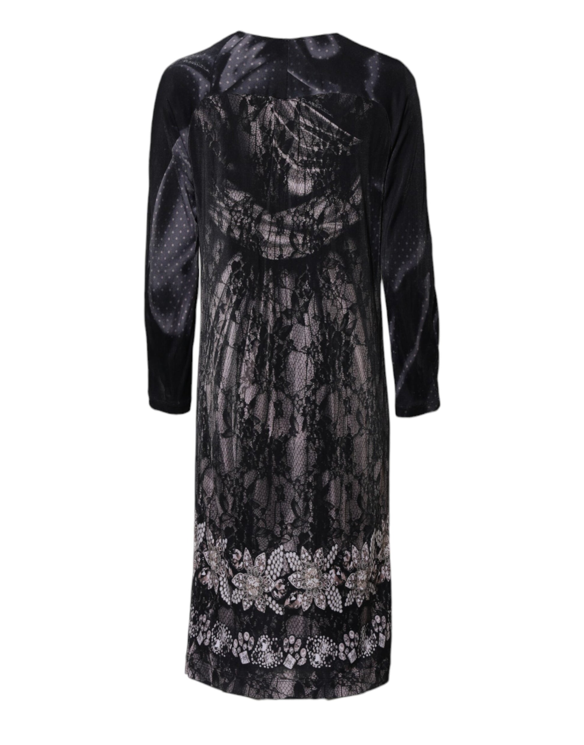 Roberto Cavalli Black Floral Viscose Sheath Midi Dress