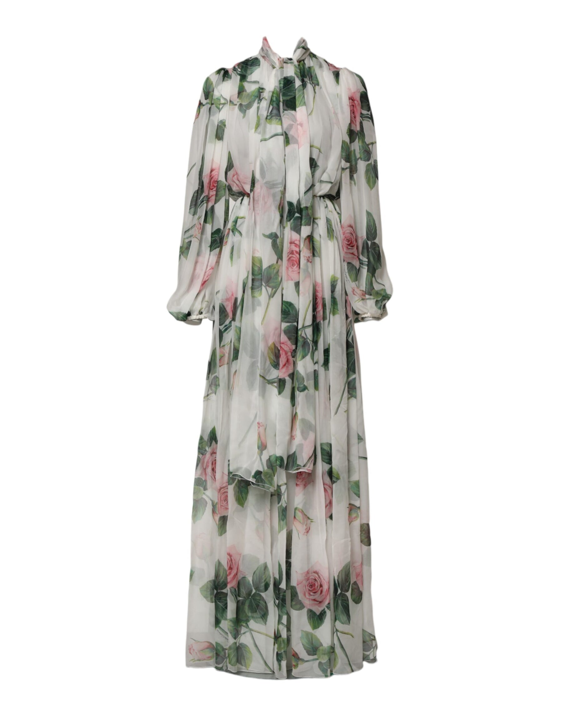 Dolce & Gabbana White Floral Roses Silk Maxi Long Gown Dress | Regal Royce