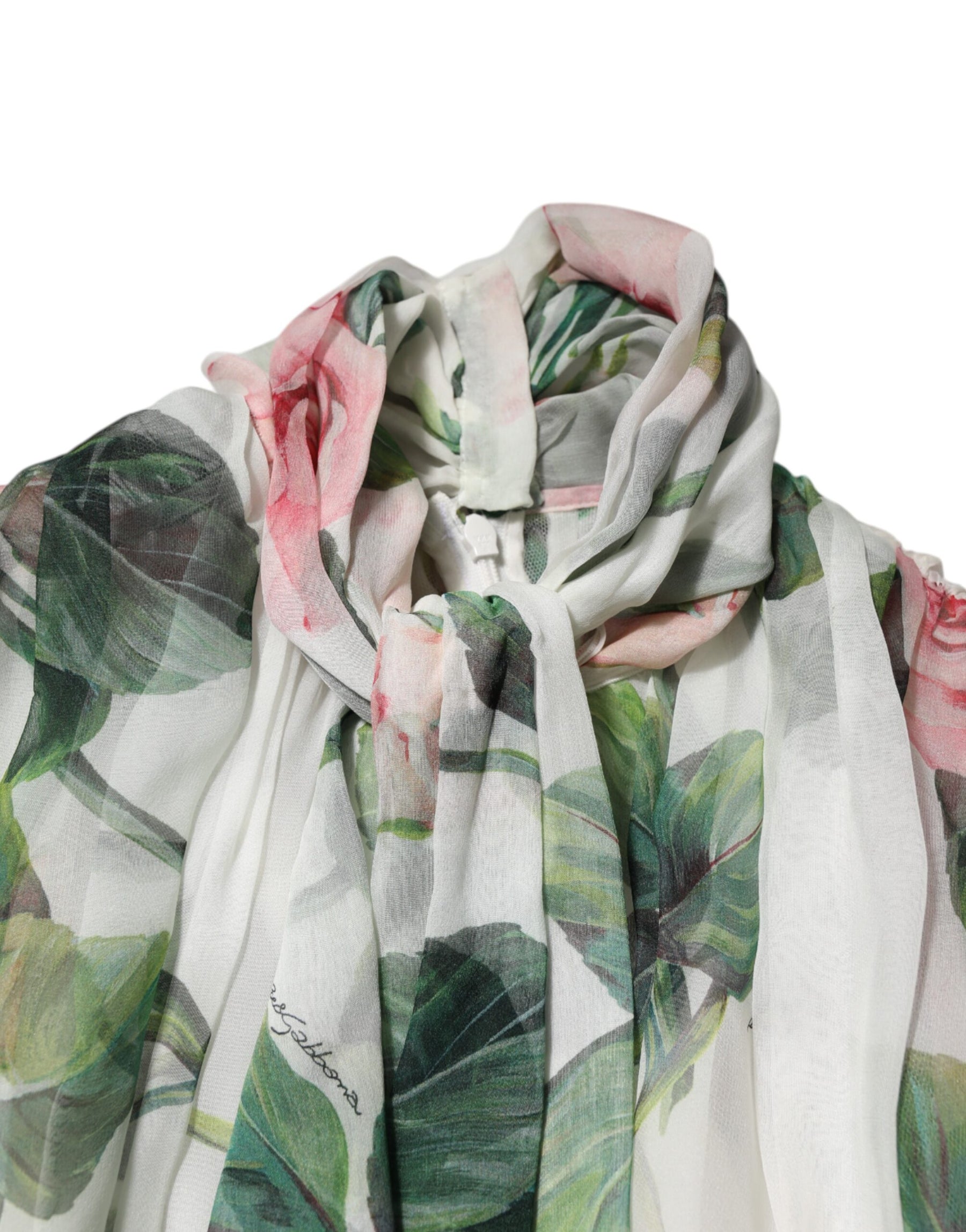 Dolce & Gabbana White Floral Roses Silk Maxi Long Gown Dress | Regal Royce