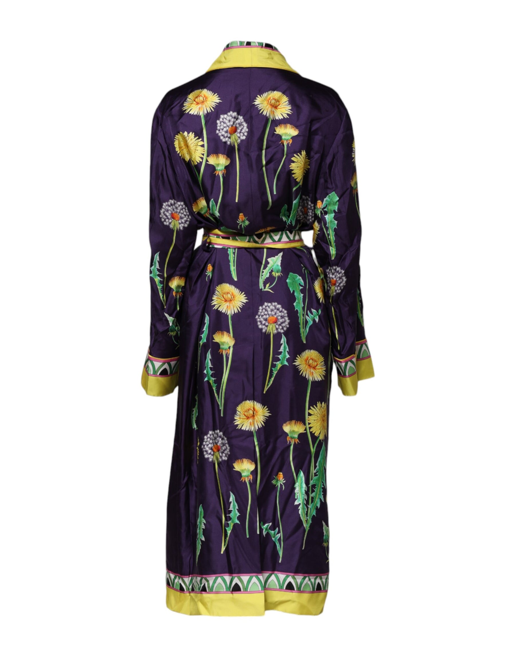Dolce & Gabbana Blue Floral Print Silk Long Sleeves Wrap Robe | Regal Royce