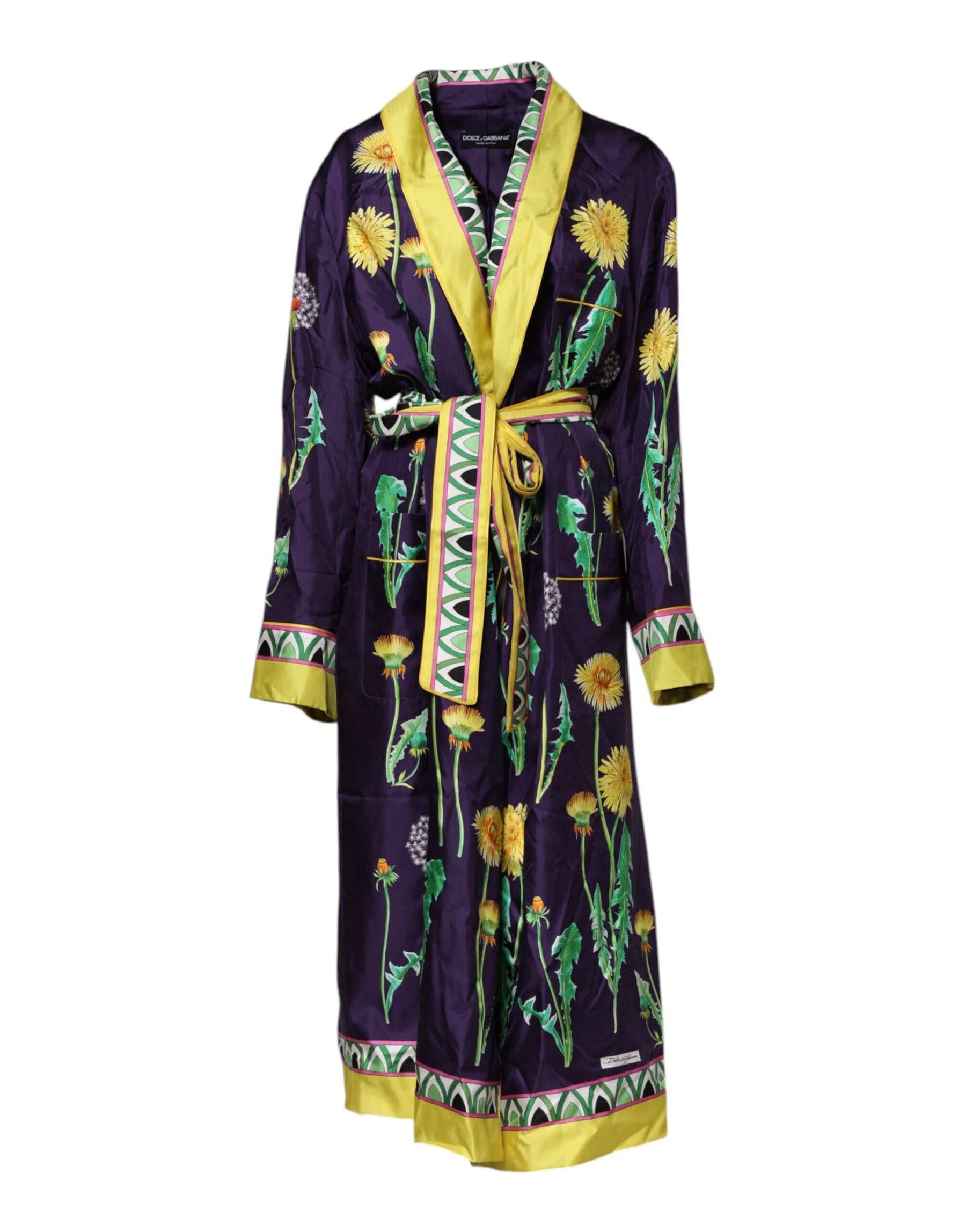 Dolce & Gabbana Blue Floral Print Silk Long Sleeves Wrap Robe | Regal Royce