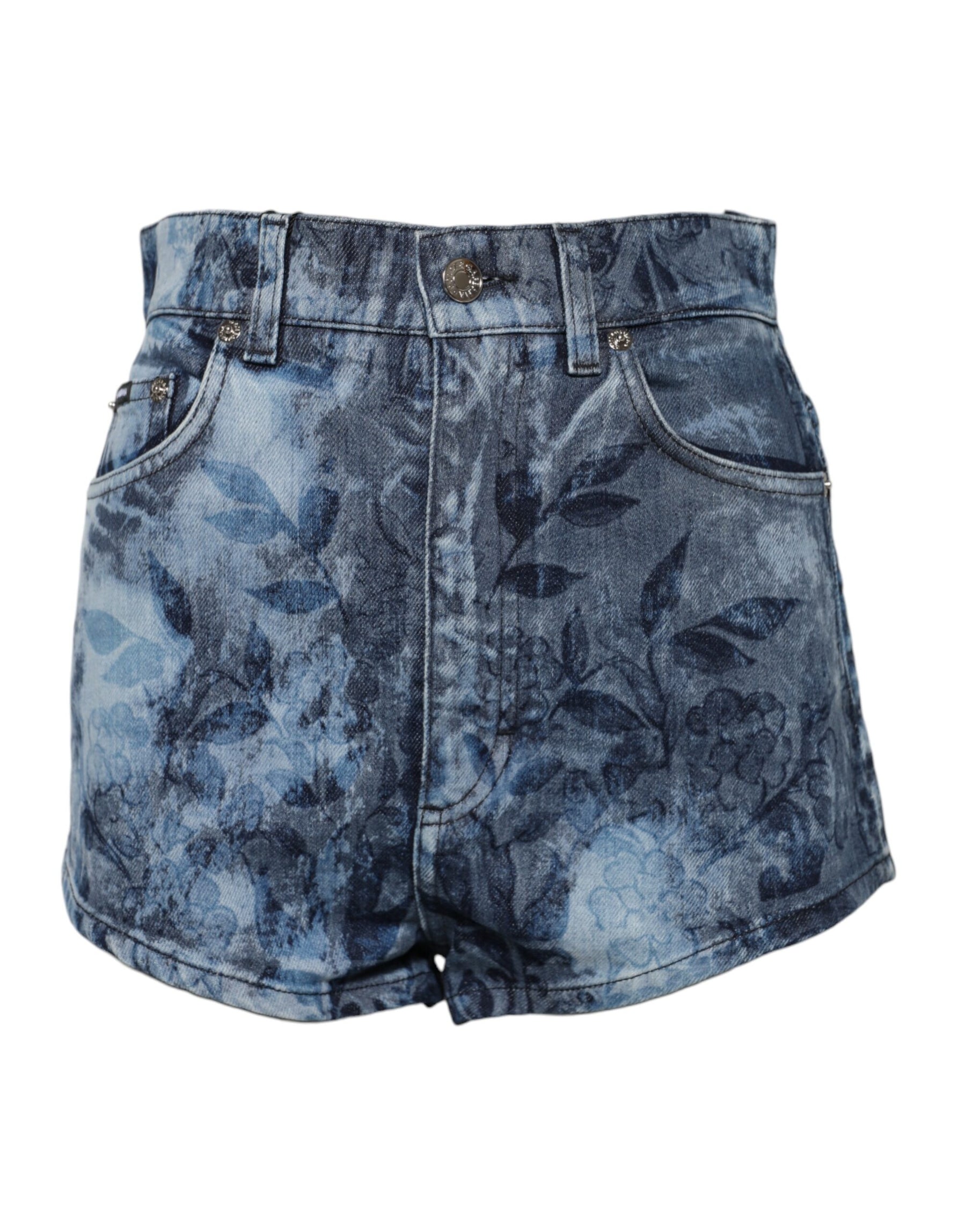 Dolce & Gabbana Blue Floral Print Denim Cotton Hot Pants Shorts | Regal Royce