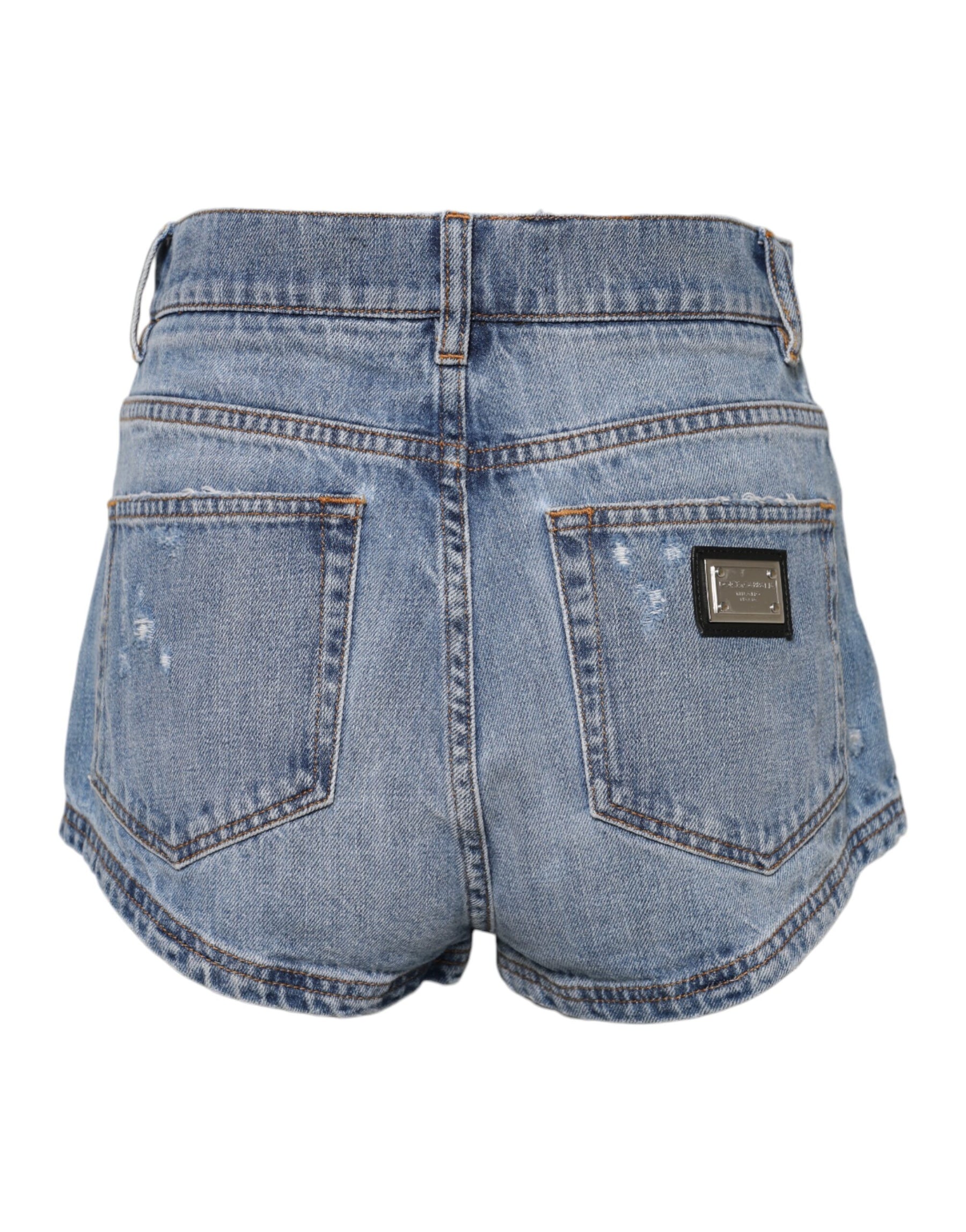 Dolce & Gabbana Blue Logo Plaque Denim Cotton Hot Pants Shorts | Regal Royce