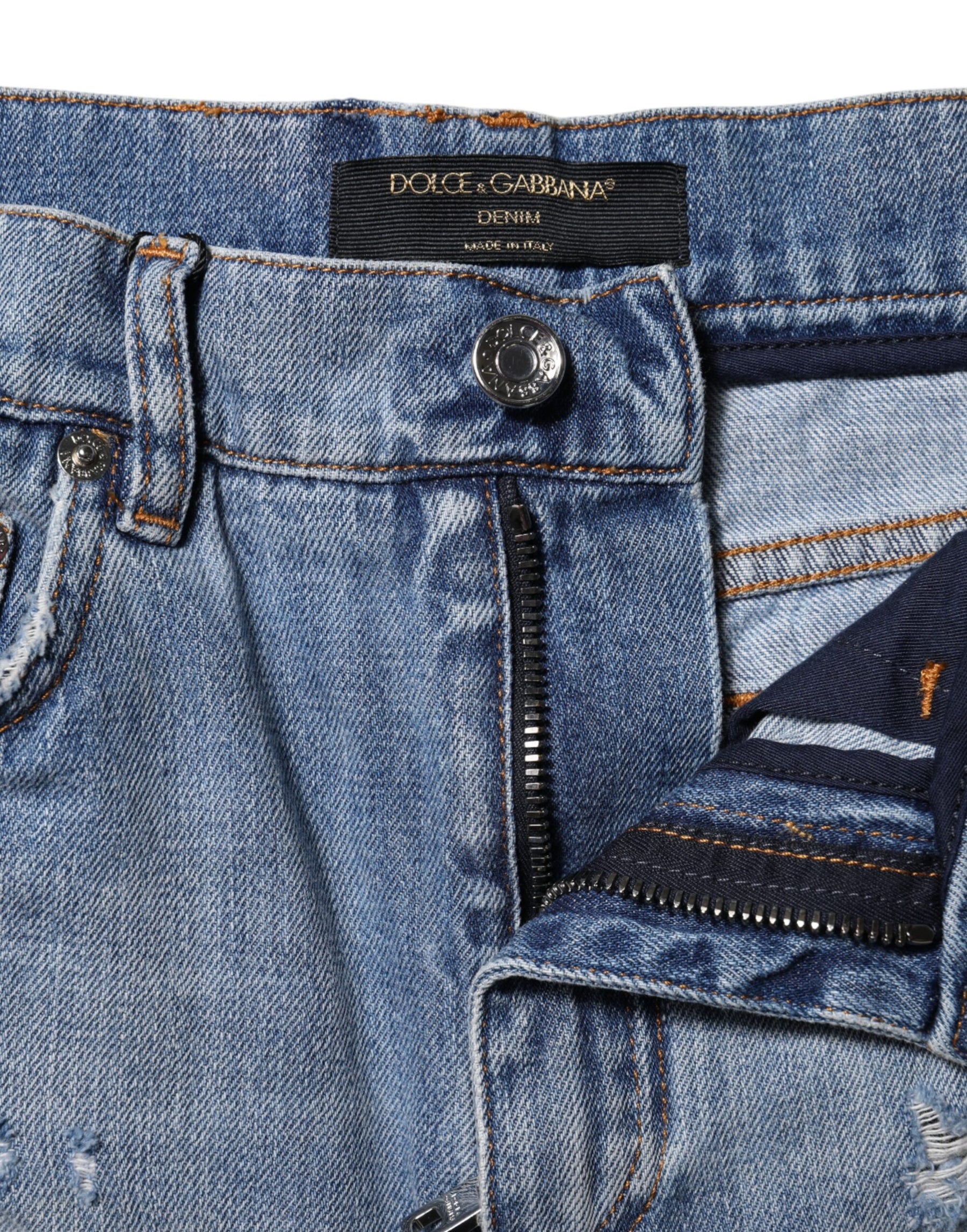 Dolce & Gabbana Blue Logo Plaque Denim Cotton Hot Pants Shorts | Regal Royce