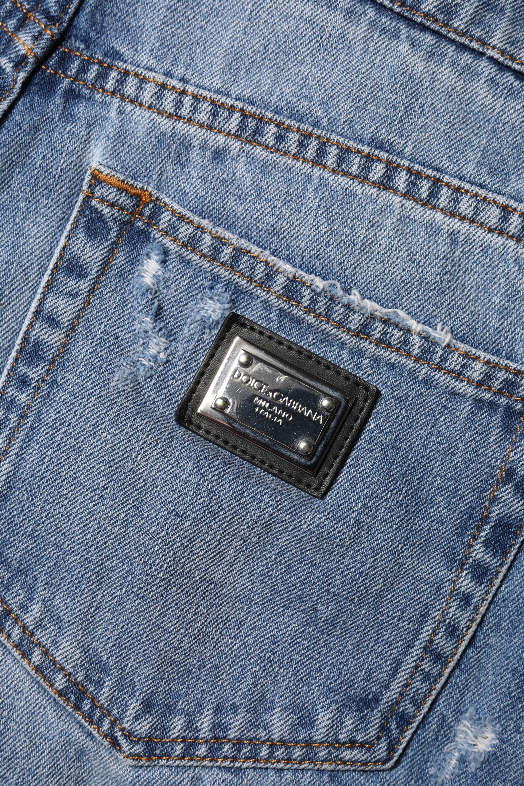 Dolce & Gabbana Blue Logo Plaque Denim Cotton Hot Pants Shorts | Regal Royce