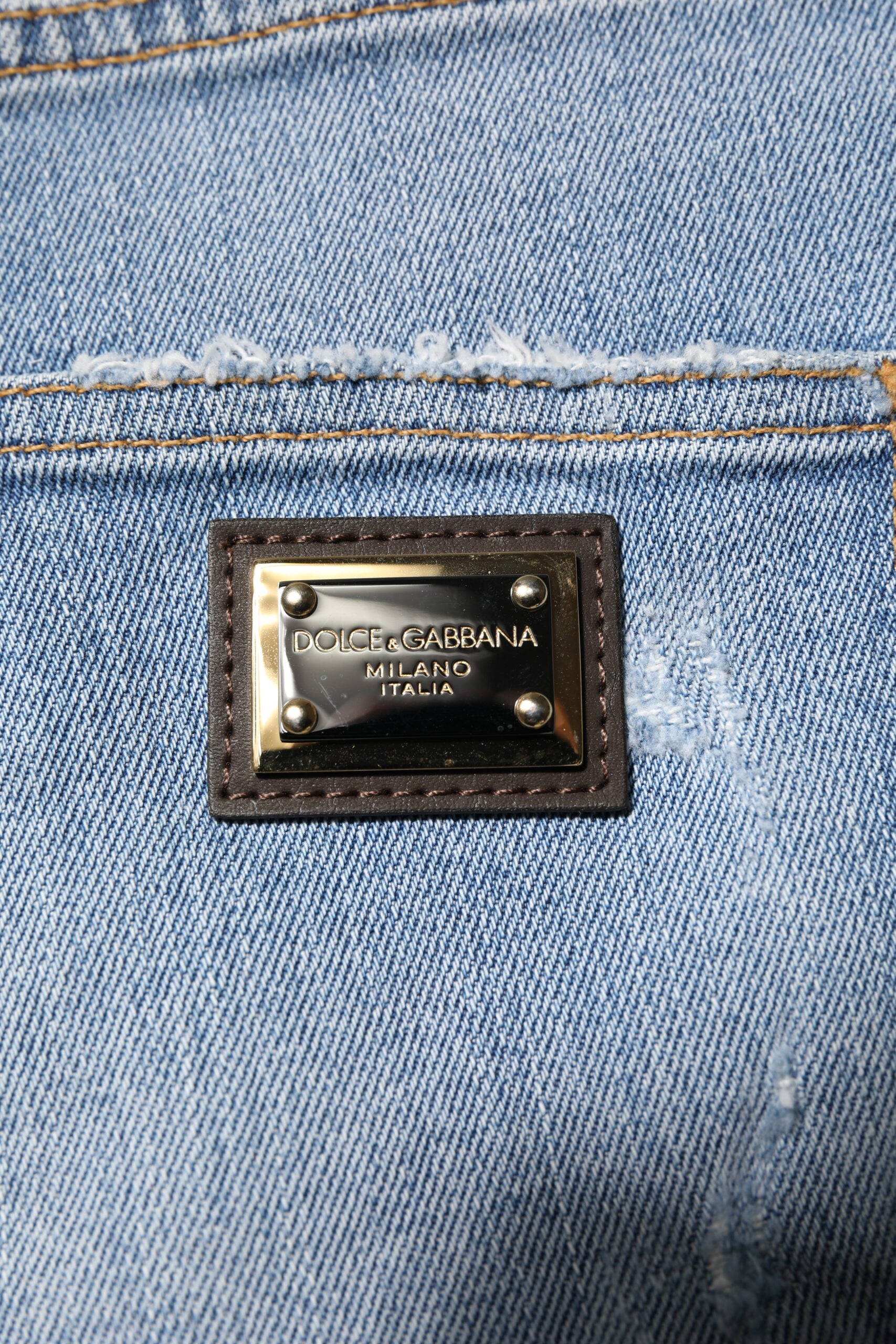 Dolce & Gabbana Blue Tattered Denim Cotton Hot Pants Shorts | Regal Royce