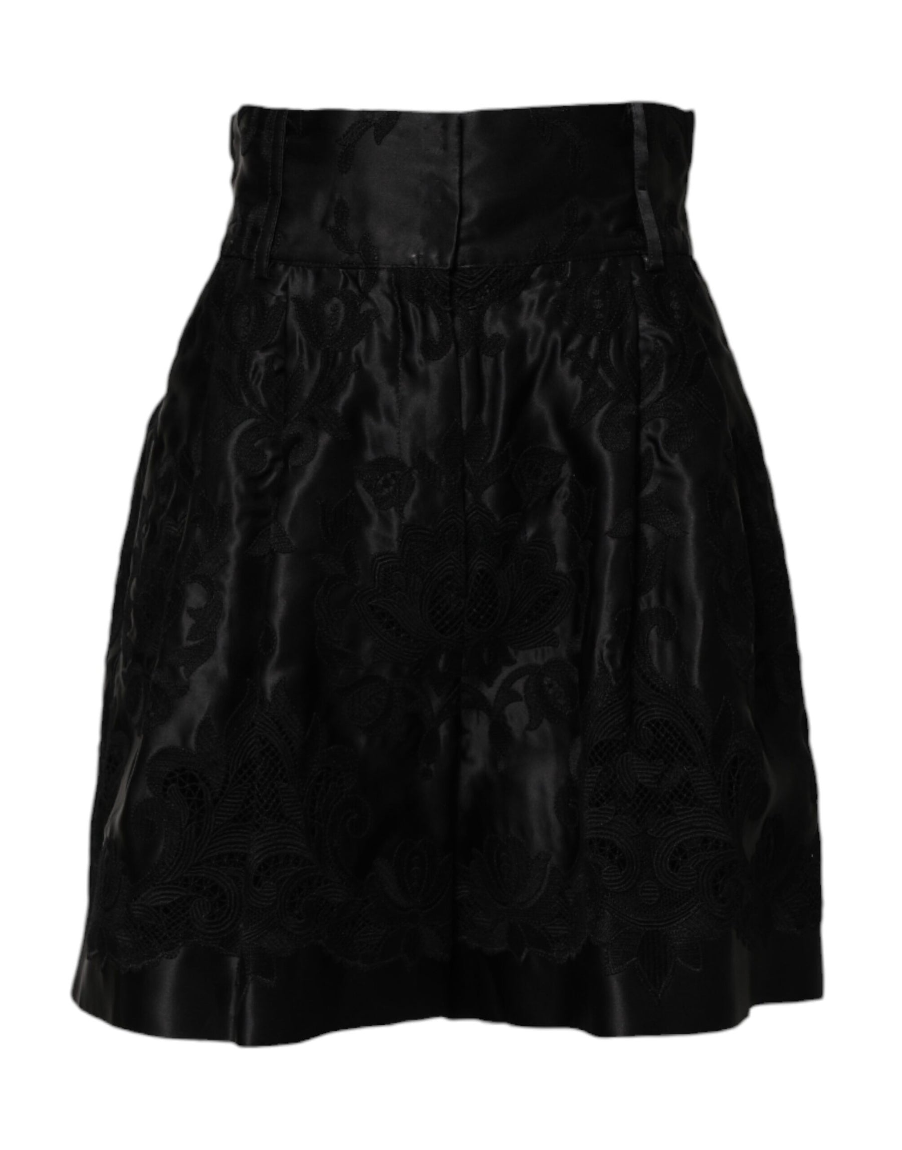 Dolce & Gabbana Black Floral Embroidery Silk High Waist Shorts | Regal Royce
