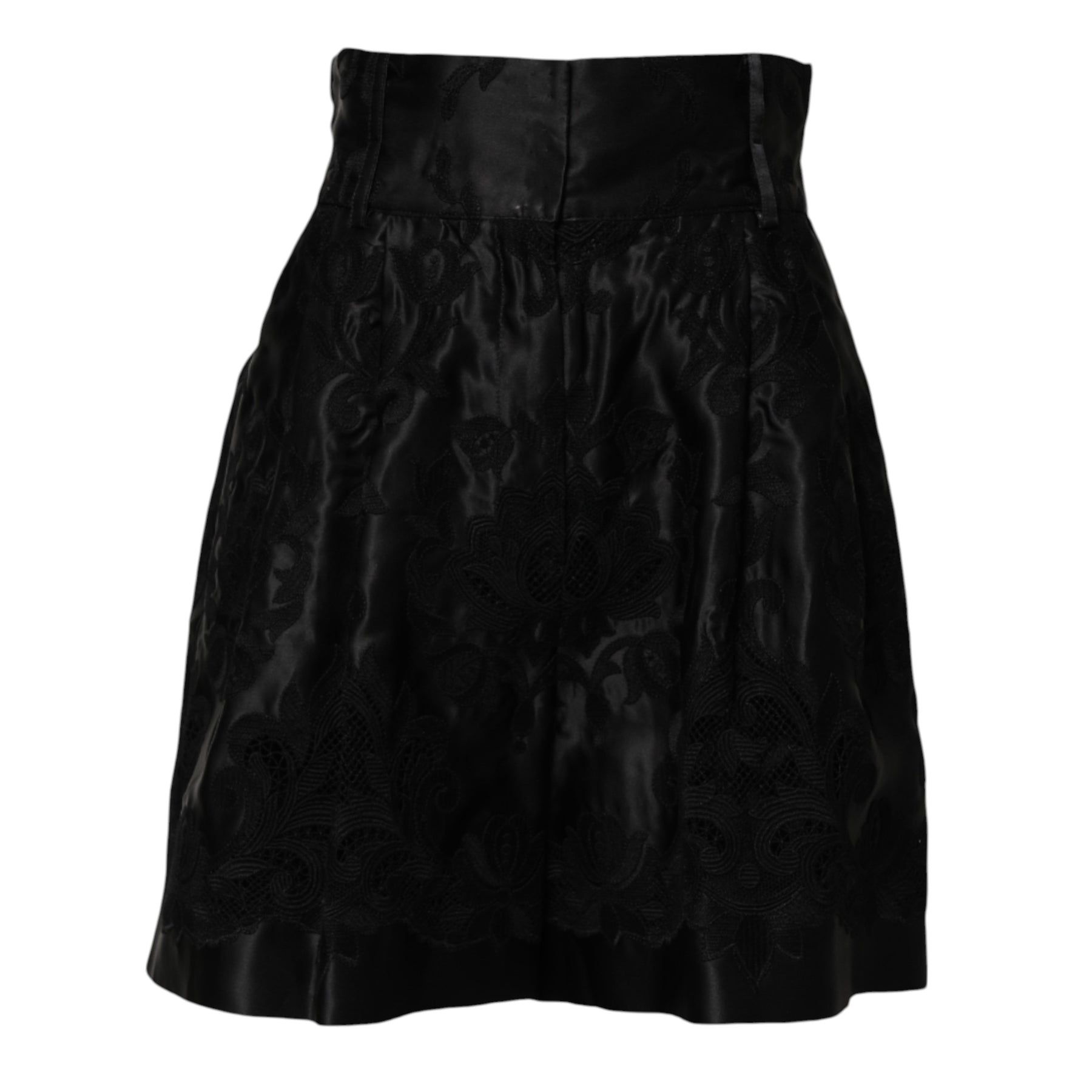 Dolce & Gabbana Black Floral Embroidery Silk High Waist Shorts | Regal Royce