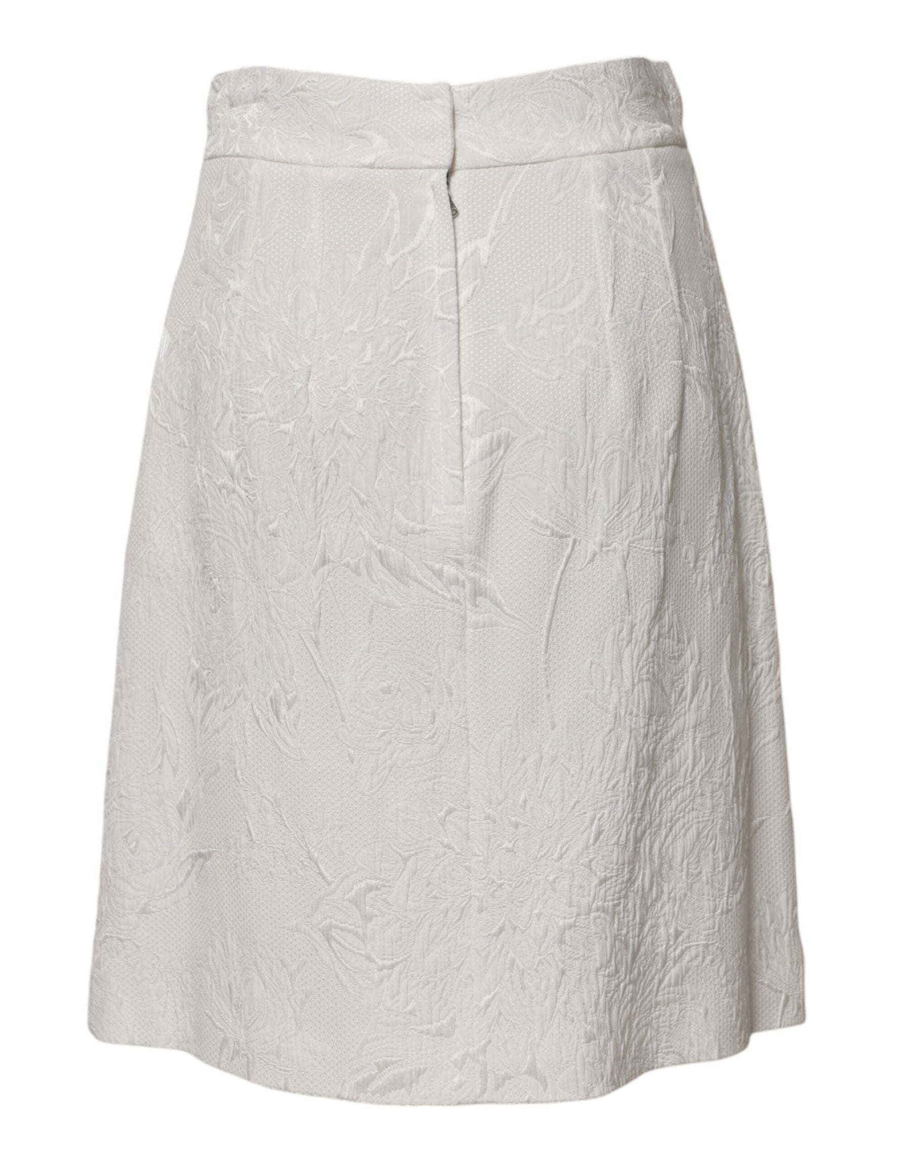 Dolce & Gabbana White Floral Brocade A-line High Waist Skirt | Regal Royce