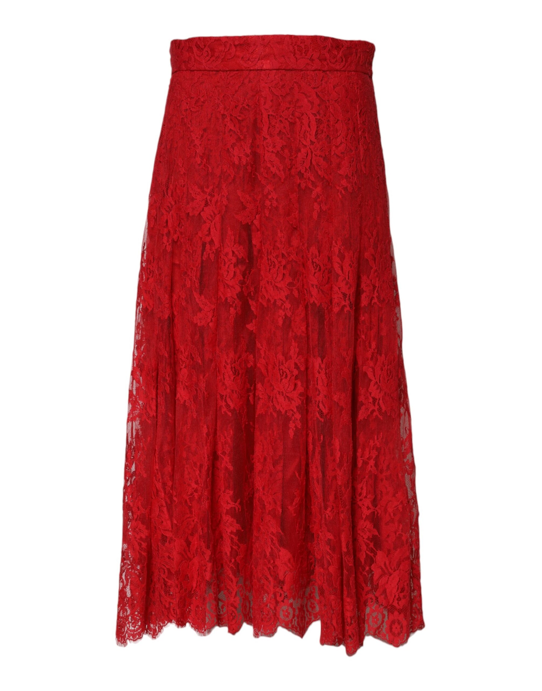 Dolce & Gabbana Red Cotton Floral Lace A-line Long Maxi Skirt | Regal Royce