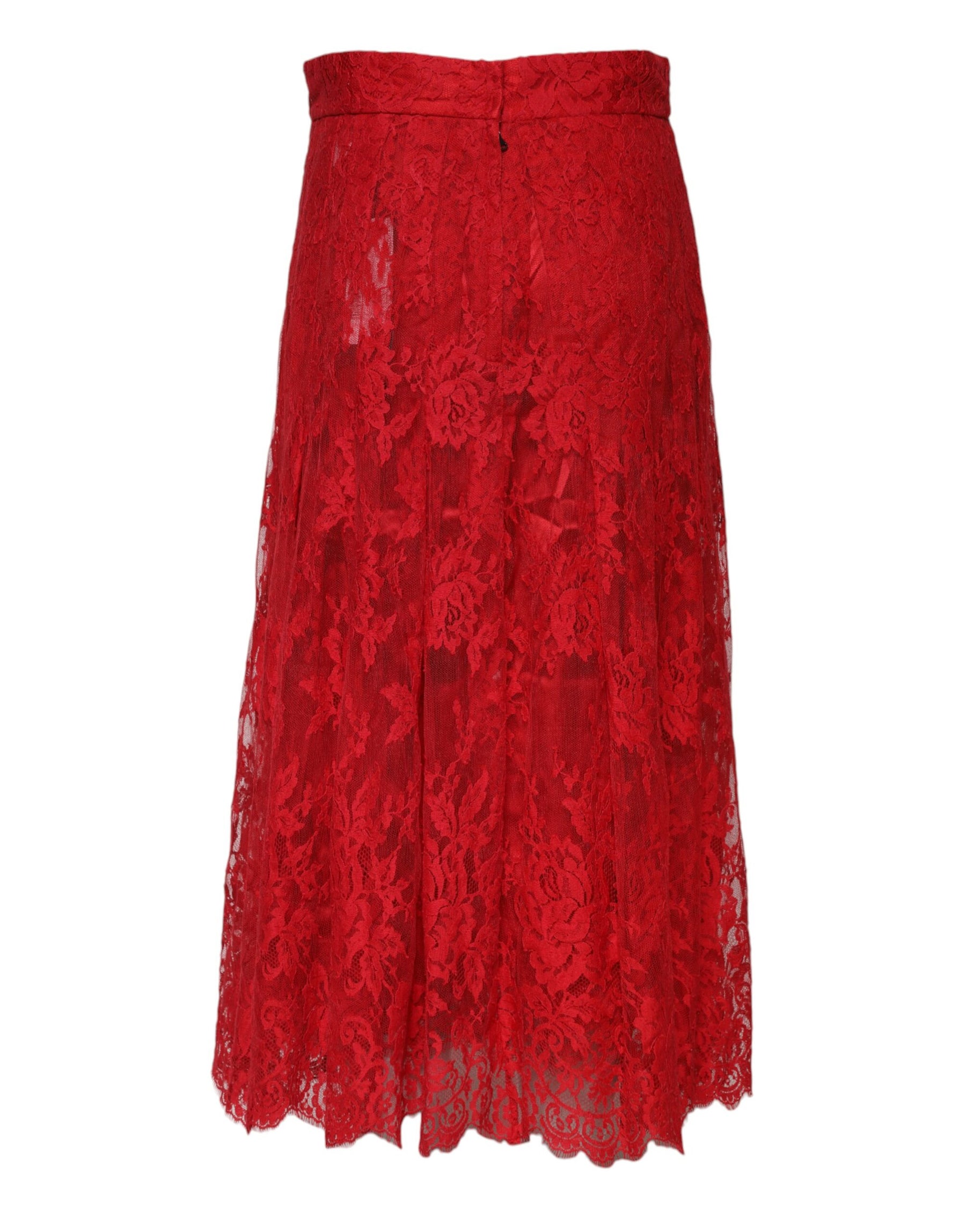 Dolce & Gabbana Red Cotton Floral Lace A-line Long Maxi Skirt | Regal Royce