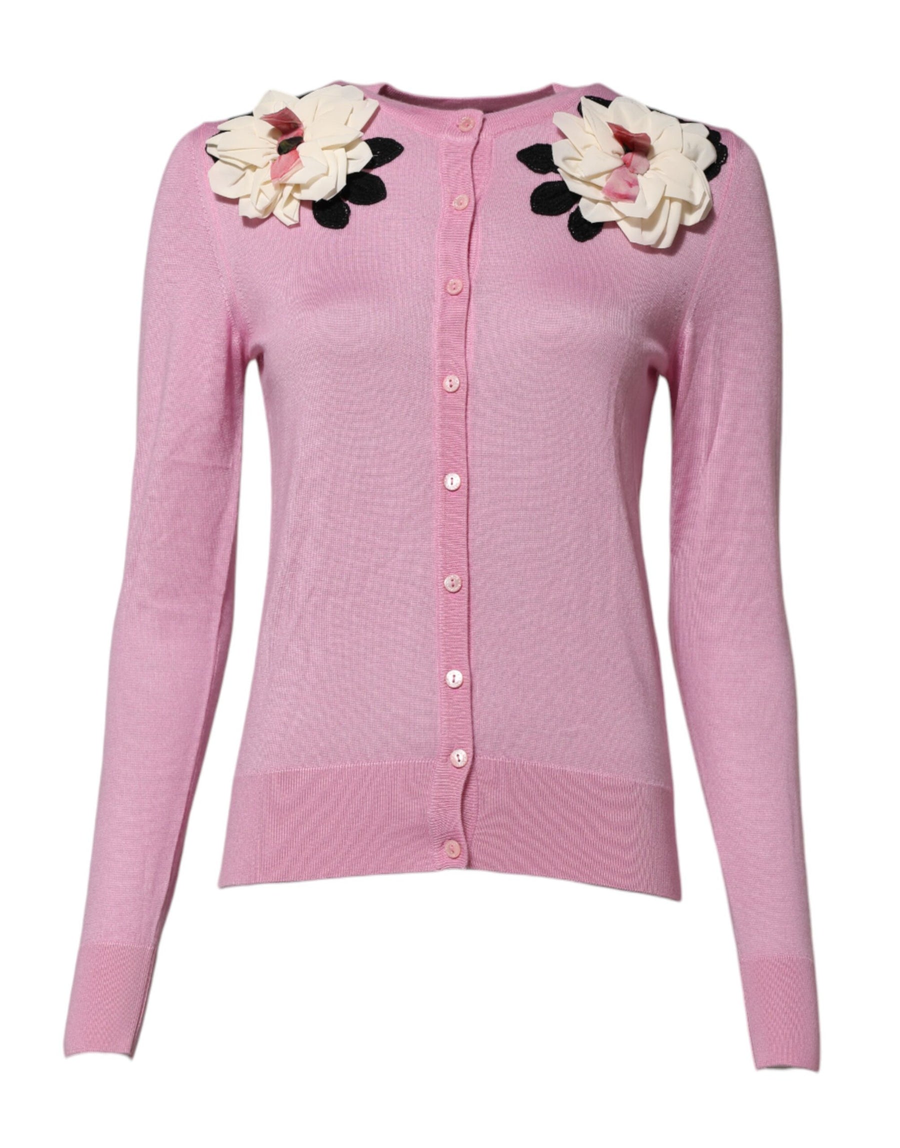 Dolce & Gabbana Pink Floral Detailing Cardigan Sweater | Regal Royce